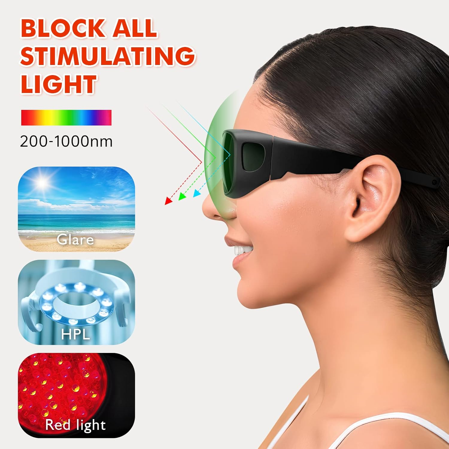 Viconor Laser Safety Glasses, Eye Protection for Red Light Therapy 200-1000Nm Wavelength, Tanning Goggles Effective Filtering IPL, UV, LED Rays for Tanning Bed, Laser Hair Remova image number 3