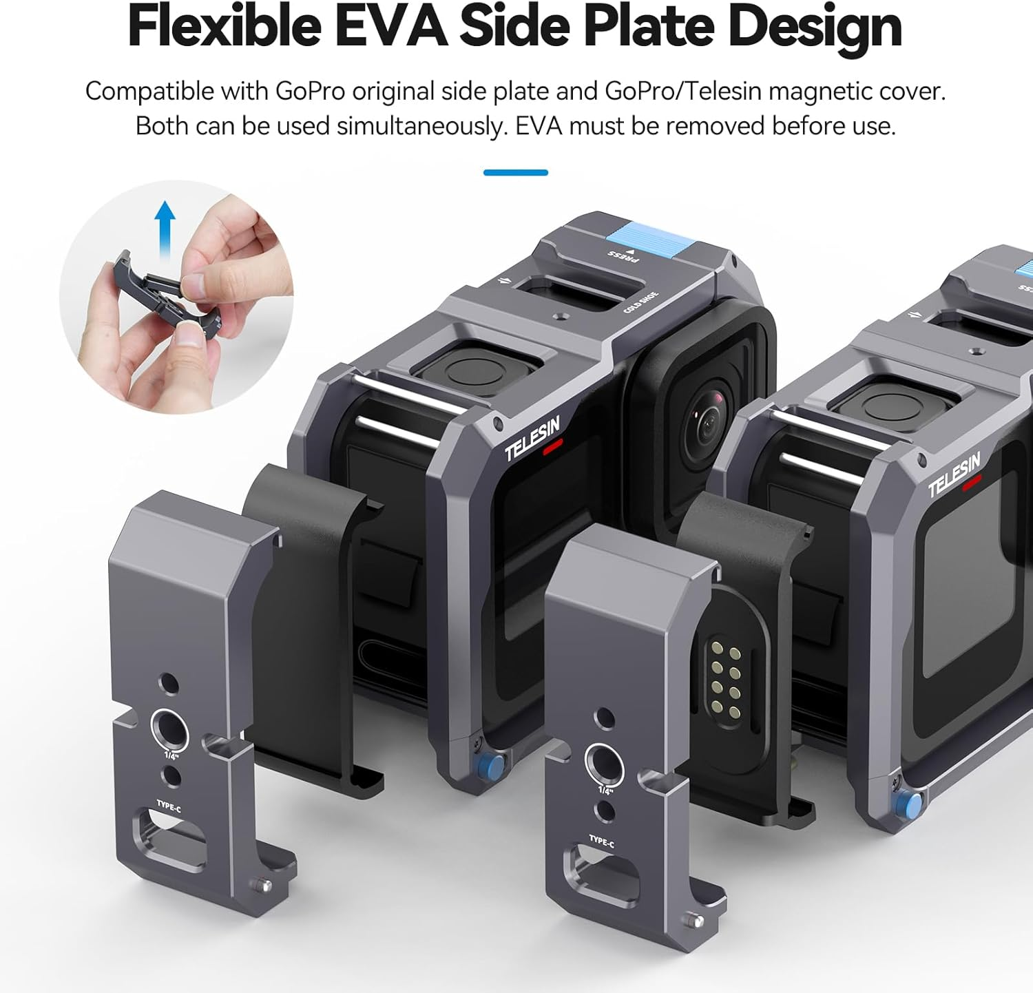 TELESIN Aluminum Cage Protective Case for Go Pro Hero 13, Black, Fits Go Pro with ND CPL Lens Filter, Max Lens on Camera, with Cold Shoe Mount to Video Light Microphone image number 5