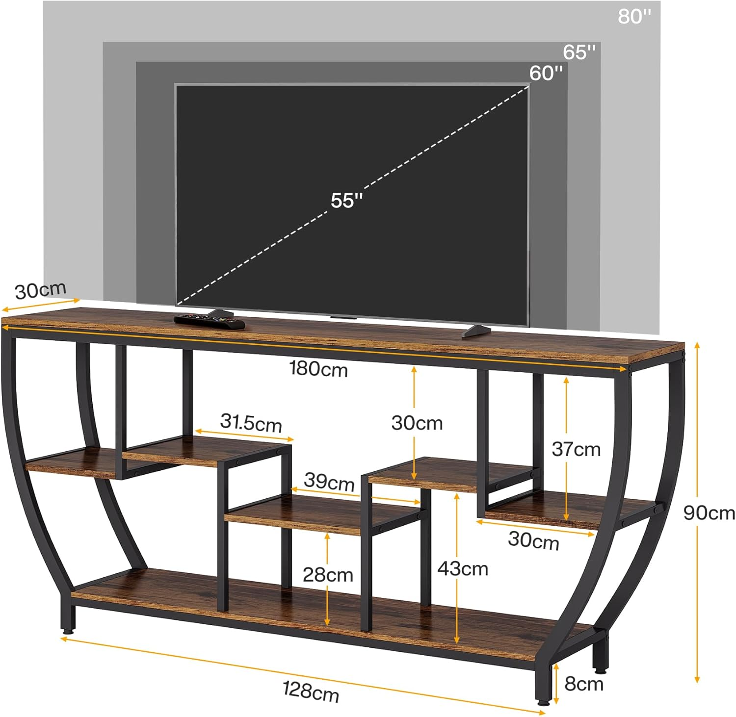 Tribesigns 180Cm Long Console Table, Rustic Console Table with Shelves, Industrial Entryway Table TV Stand, behind Couch Table for Living Room, Hallway, Foyer, Brown image number 2