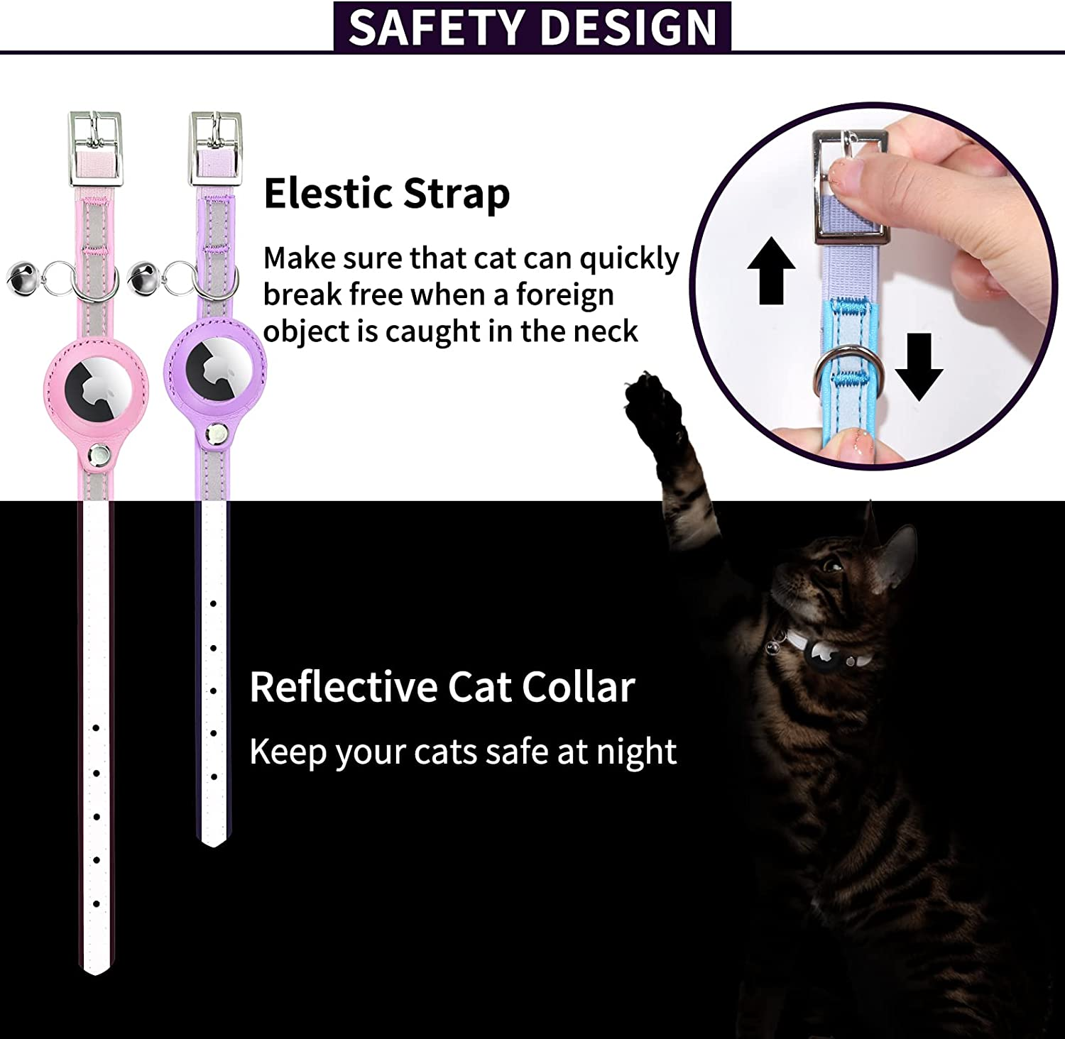 Airtag Cat Collar, Cat Collar with Bells, Reflective GPS Cat Collar, Cat Tracker Collar Leather Cat Collar for Cats (Blue-M (Blue, XS(7.5-10.2")) image number 6