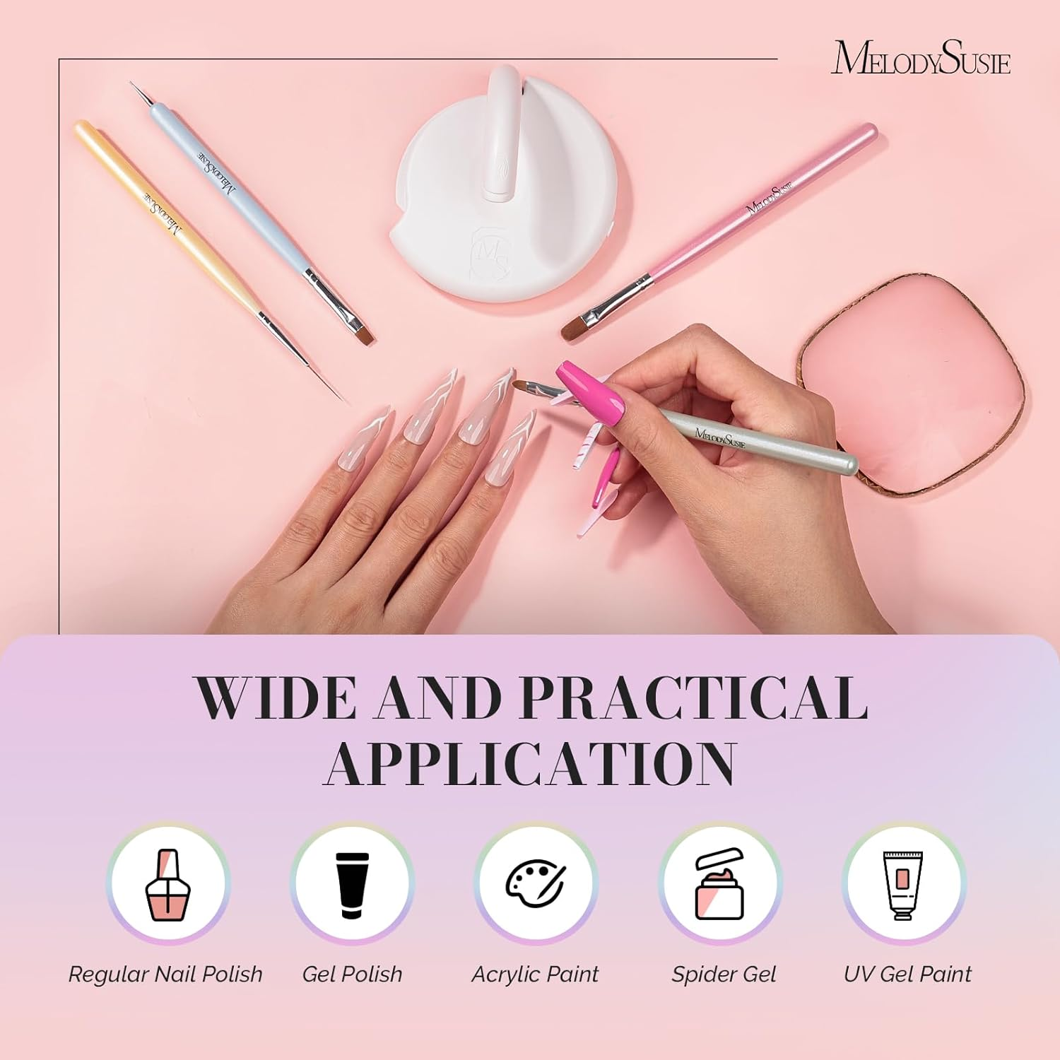 Melodysusie Nail Art Brushes Set,6Pcs Nail Art Design Pen Painting Tools with Extension Gel Brush, Polish Brush, Builder Brush,Liner Brush, Carved Brush, and Dotting Pen for Home DIY Salon Use