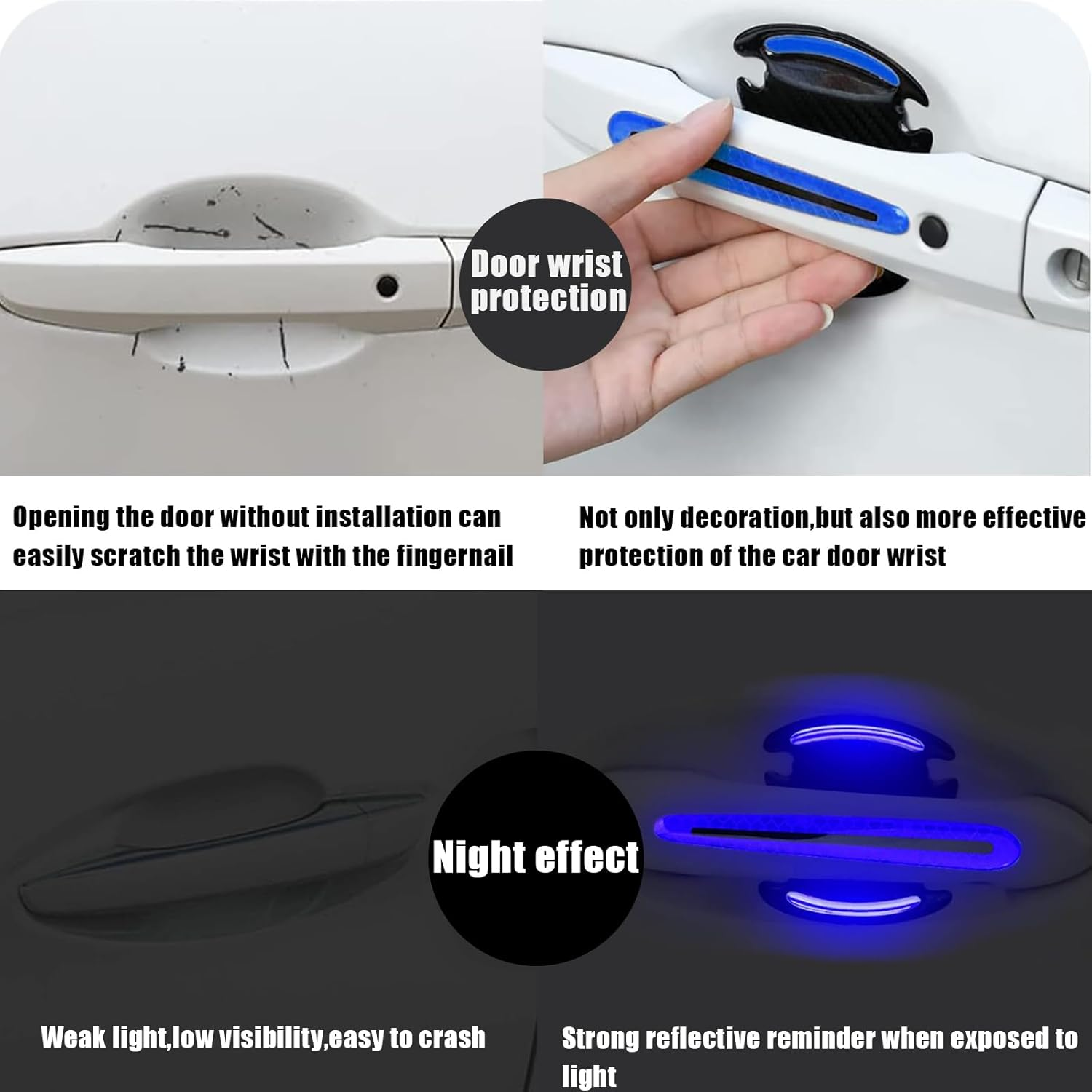 8Pcs Car Door Handle Protector Reflective Sticker,3D Carbon Fiber Universal Door Handle Scratch Protector Cover,Self-Adhesive & Non-Marking,Paint Guard Protective Films (Blue) image number 3
