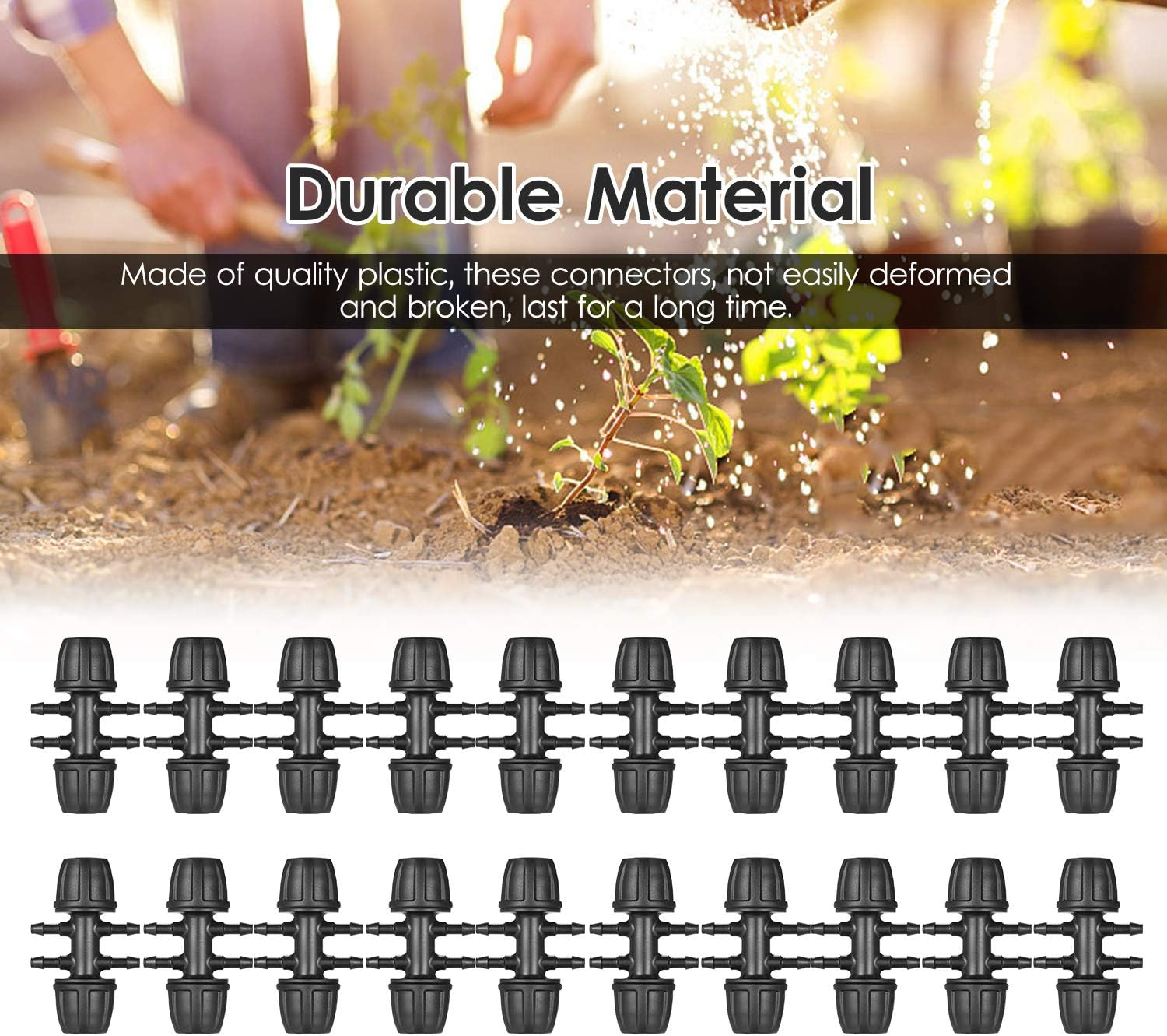 20 Pieces Barbed Tee Drip Rigation Tubing Connectors Hose Joi 1/2 Inch to 1/4 Inch 6 Way Fittings Adapter Black S image number 6