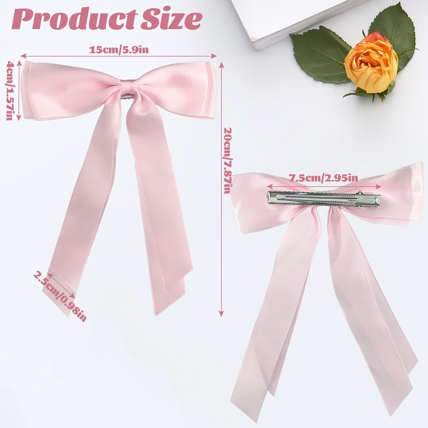 IGXX 4PCS Hair Bows, Satin Bow Hair Clips with Metal Clips, Hair Accessories for Women & Girls (White Black Pink Beige) image number 6