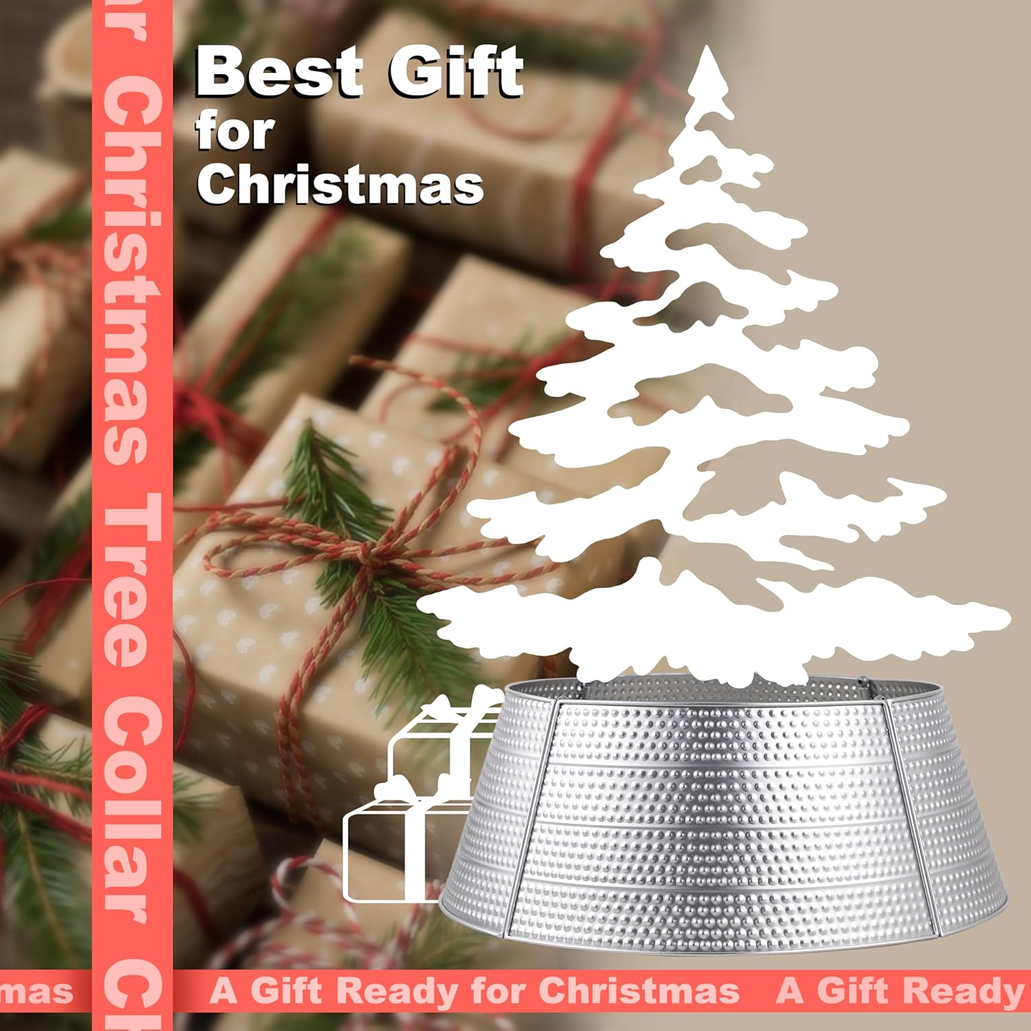 Christmas Tree Collar and Skirt Set - 23" Festive Holiday Decor with Gold Metal Tree Collar Base Stand - Ideal for Real or Artificial Trees - Christmas Skirt Tree Basket Decorations Gift image number 2