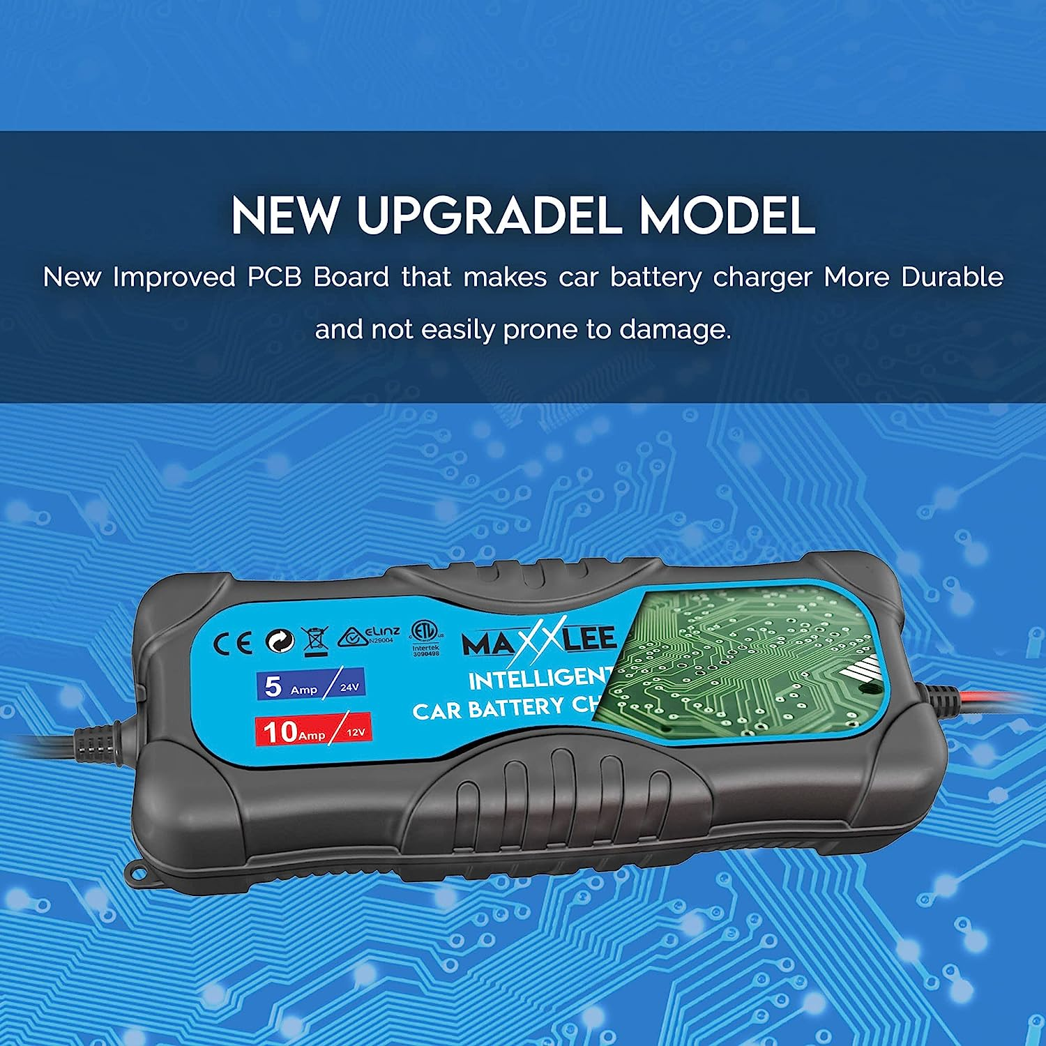 Christmas Birthday Gift Idea, Car 12V 24V Battery Charger, Trickle Charge, 2A 5A 10A Maxxlee, 2 Pcs, Smart Fully Automatic for Automotive Wet MF AGM GEL Lead Acid Batteries 9 Stage Fast, 1 Yr Warranty image number 2