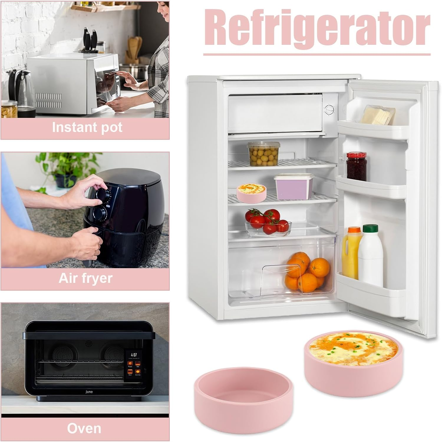 3Pcs Silicone Microwave Egg Cookers, Air Fryer Egg Tray Sous Vide Egg Bite Cooker Air Fryer Egg Mold Egg Poacher Cups for Ovens Microwave (Pink) image number 2