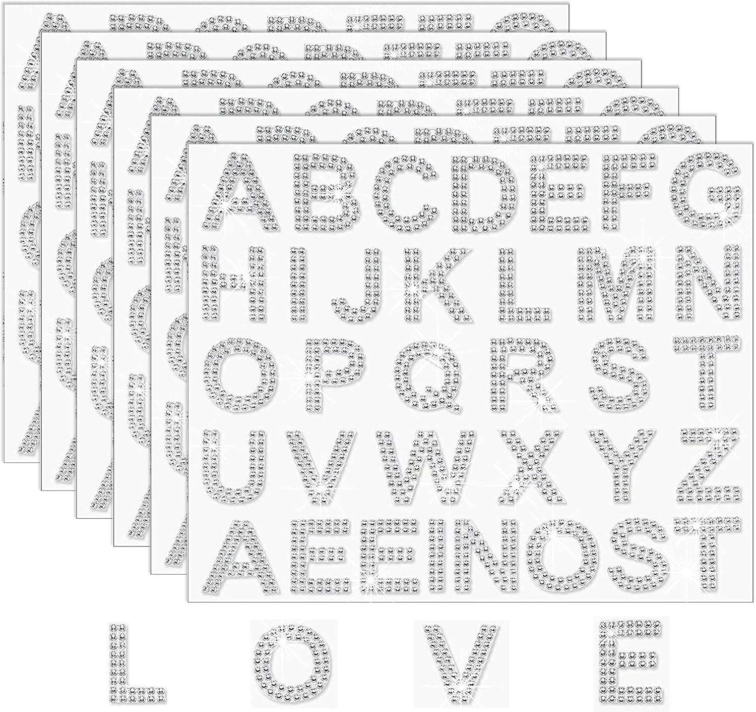 204 Pieces Rhinestone Letters 6 Sheets, Glitter Iron on Letters, Rhinestone Letter Stickers image number 2