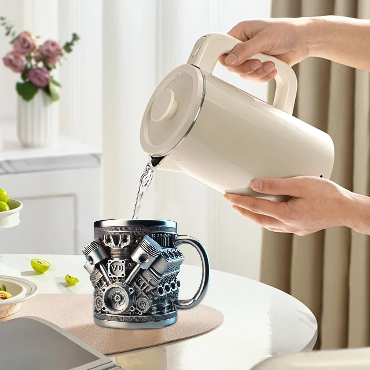 V8 Engines Stainless Steel Cup, 15OZ V8 Engine Coffee Mug, Creative Car Engine Coffee Cup with Insulated Handle, 2025 Novelty Automobile Engine Coffee Mug, for Car Lovers Gift