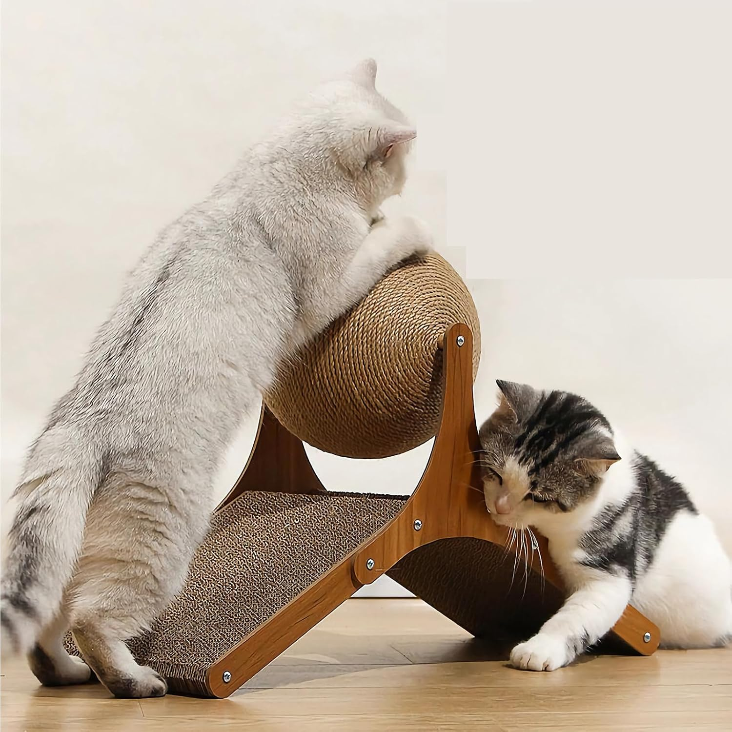 Cat Scratcher Ball, Natural Sisal Cat Scratching Toy with Ball for Cats & Kittens & Dogs & Puppy, Interactive Solid Wood Scratcher Pet Toy