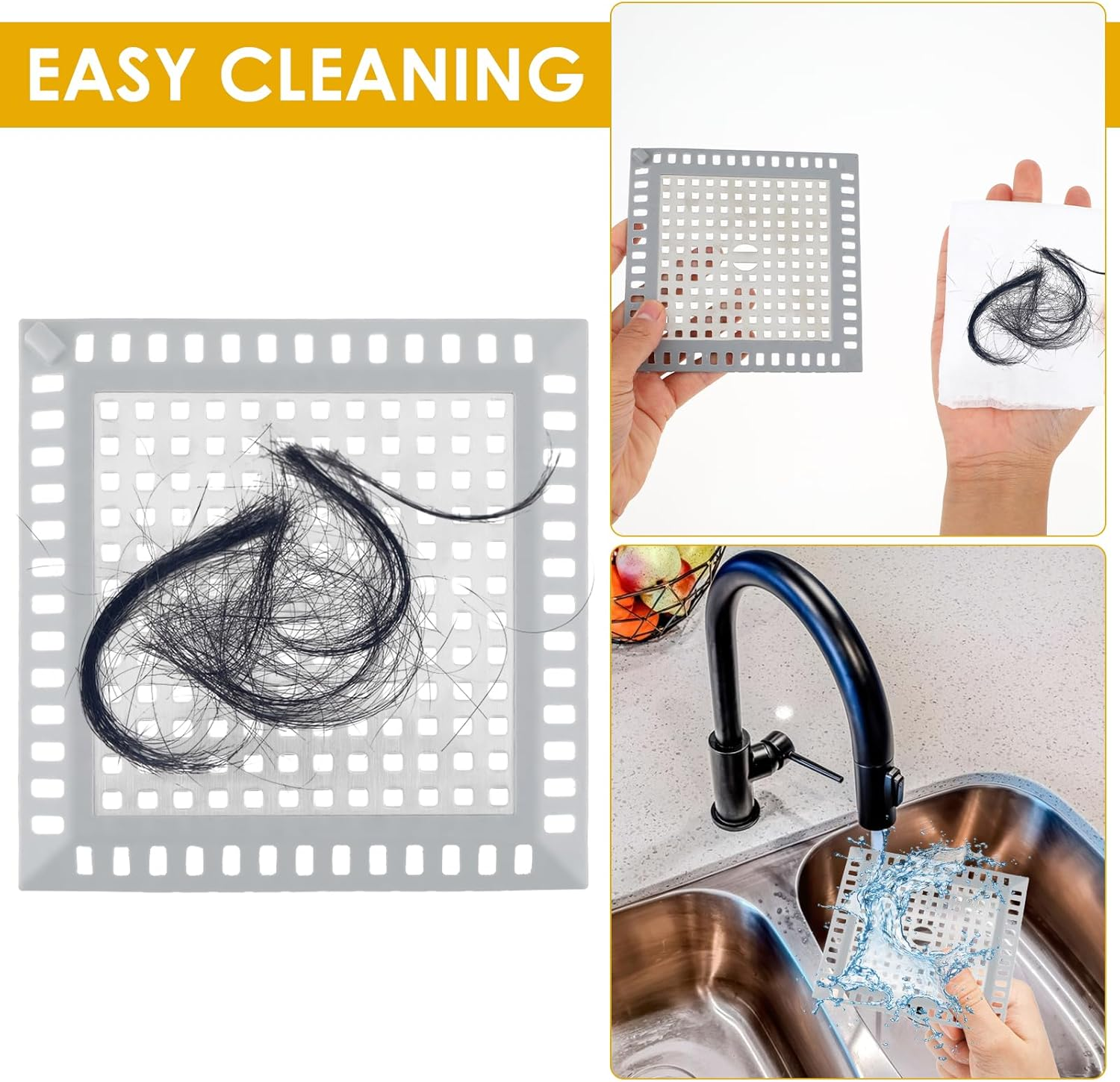 2 Pcs Shower Drain Strainer Hair Catcher 4.8Inch Stainless Metal Silicone Strainer Filter Cover Protector Bathtub Stopper for Bathroom Kitchen Floor Drain image number 2