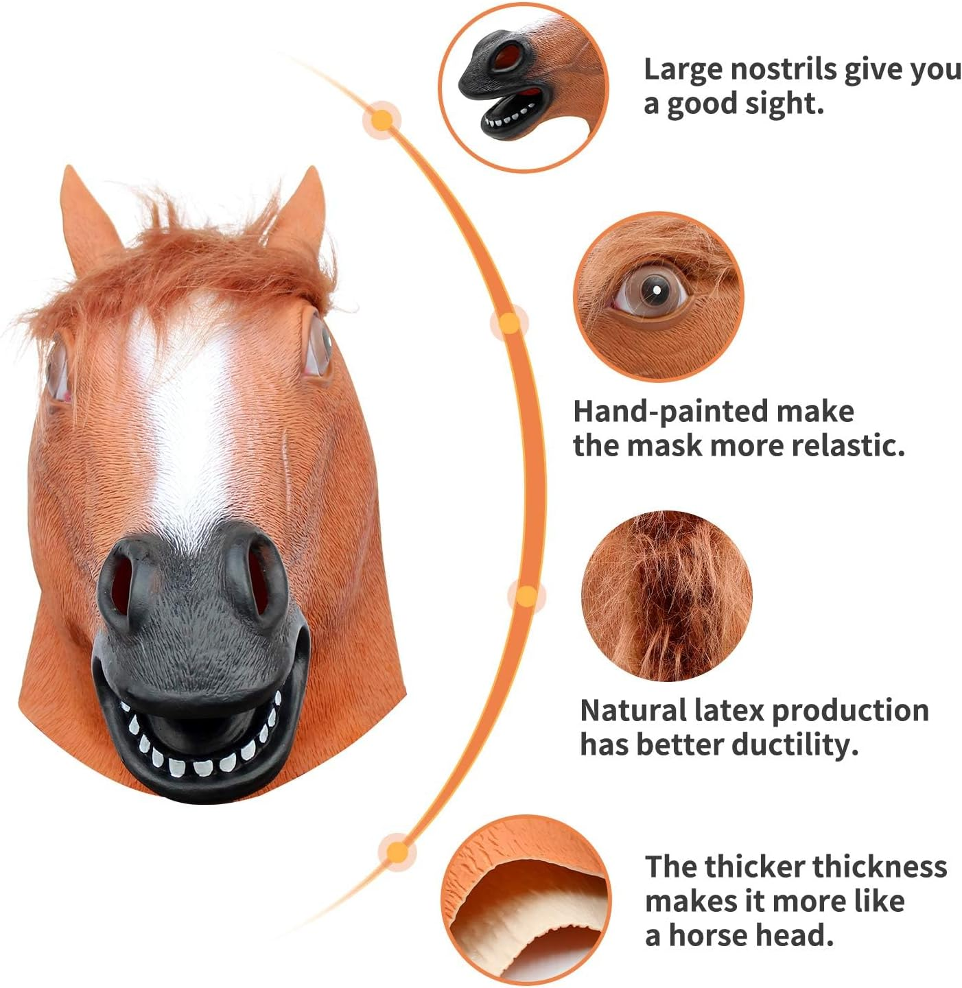 Creepyparty Novelty Halloween Costume Party Animal Head Sounding Mask Brown Horse (Silent) image number 6