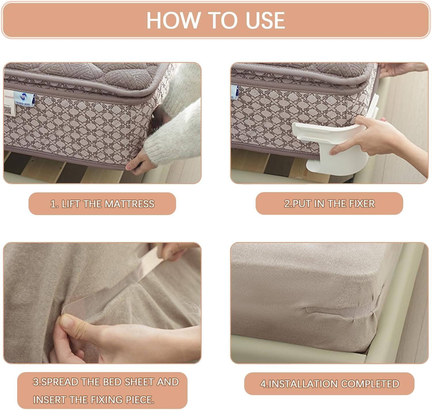 4Pcs Bed Sheet Holders for King/Queen/Double/Single Mattresses - Non-Slip Fitted Corner Grippers, No-Pin Invisible Clips, Stay-Put Bedding System, Mattress Protector Fasteners image number 4