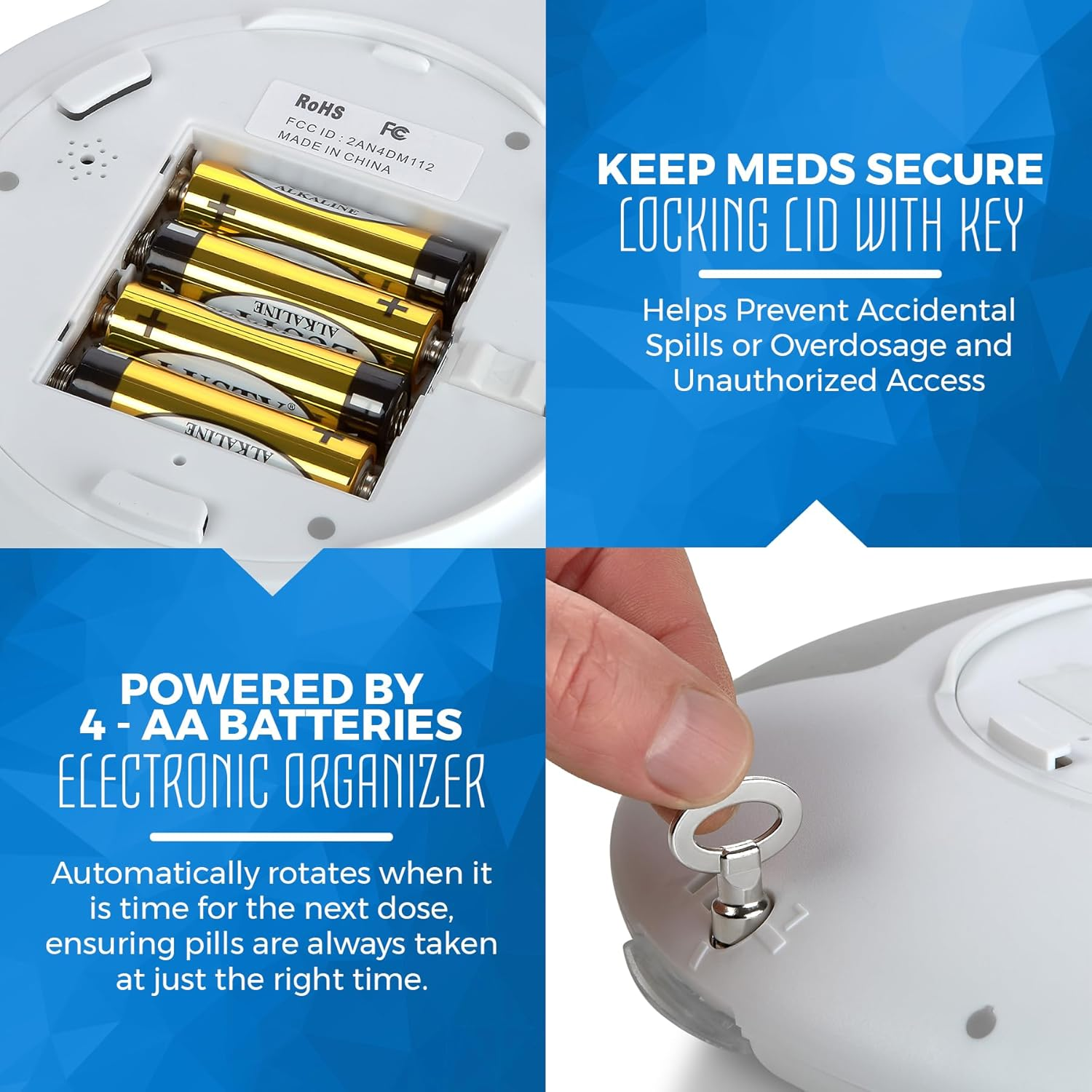 Automatic Pill Dispenser with 28-Day Electronic Medication Organizer - Lockable Key Pill Container with LCD Display, Light and Sound Reminder Alarm for Scheduled Medication for Seniors and Elderly image number 6