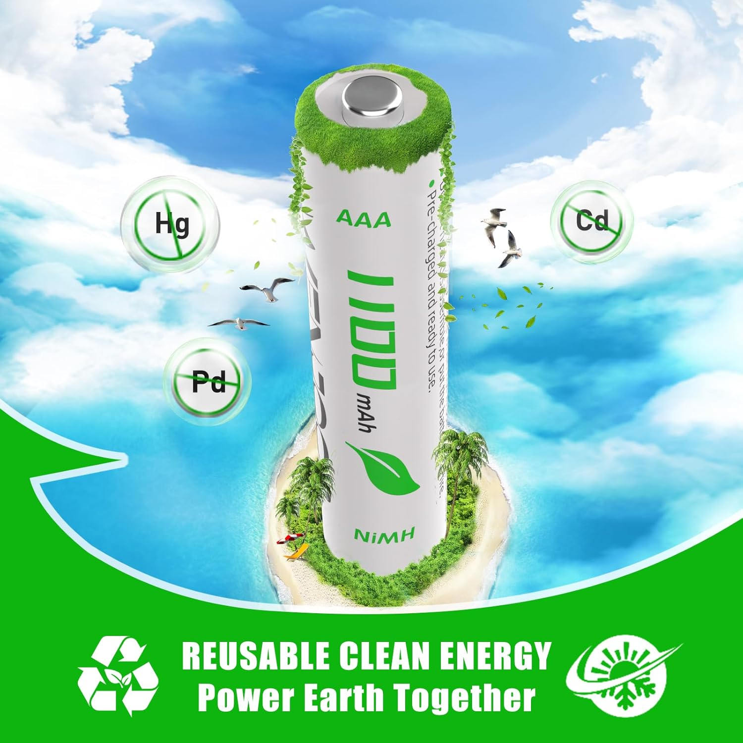 WENJOOP Rechargeable AAA Batteries 8 Pack - 1100Mah Nimh Pre-Charged, 1200 Cycles, Low Self-Discharge Technology for Toys, Flashlights, Remotes (No Hg/Cd/Pb) image number 5