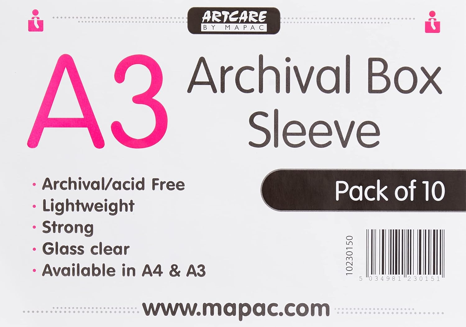 Artcare 15142001 A3 Archival Box Sleeves PK 10 (Not Punched), Synthetic Material, 45.5X0.1X35.5 Cm image number 3