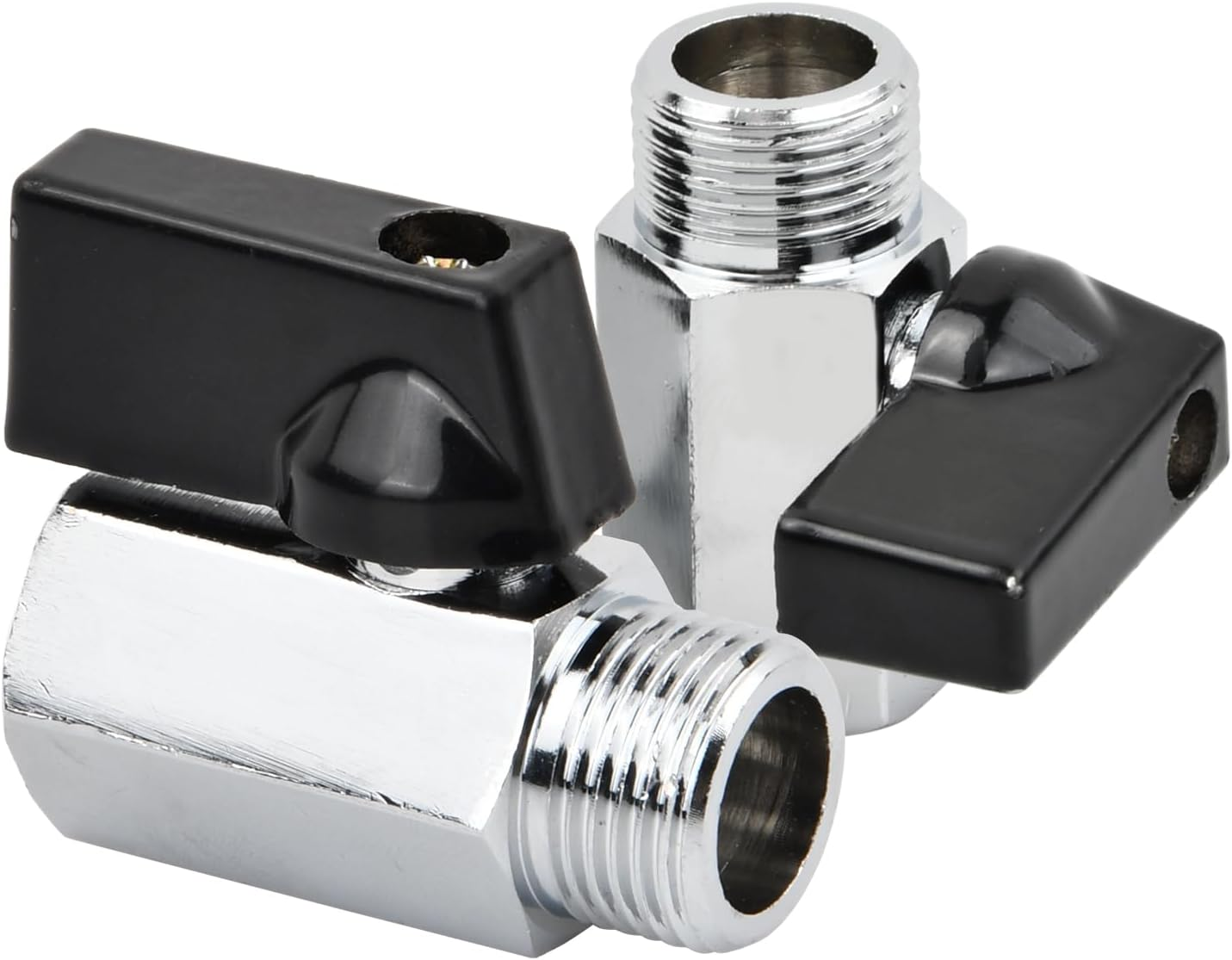 2 Pcs 3/8 NPT Brass Mini Ball Valve, NPT Female to Male Shut off Valve, Heavy Duty Nickel Plated Copper Mini Ball, for Pipe Coupler Connector, Black image number 5