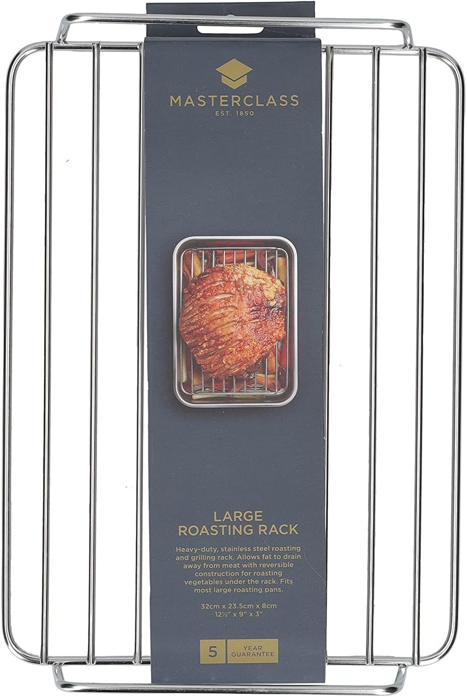 Masterclass Kitchencraft Large Stainless Steel Roasting Rack, Metallic, 32 X 23.5 Cm image number 6