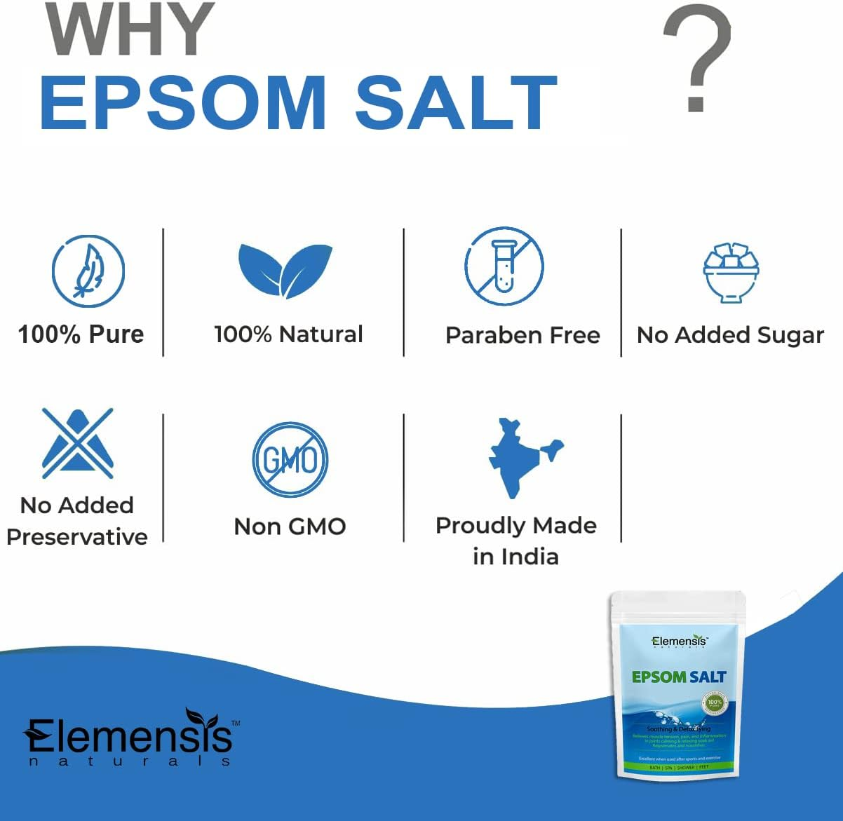 Elemensis Naturals Epsom Salt (Magnesium Sulphate) for Bathing, Relaxing Foot and Pain Relief Therapeutic Spa Treatment & Refreshing Body, 500Gm image number 2
