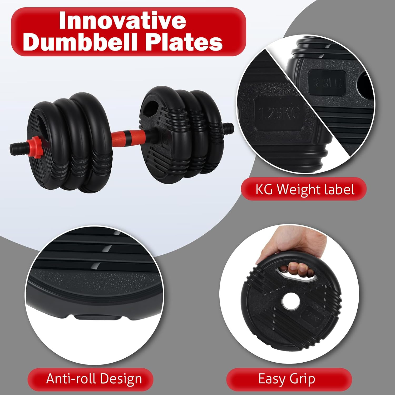 ADVWIN 15/20/30Kg Adjustable Dumbbells, 5-In-1 Free Weight Set with Connector, Dumbbells Set Used as Barbell, Kettlebells, Push up Stand, Weight Plate, Fitness Exercises for Home Gym