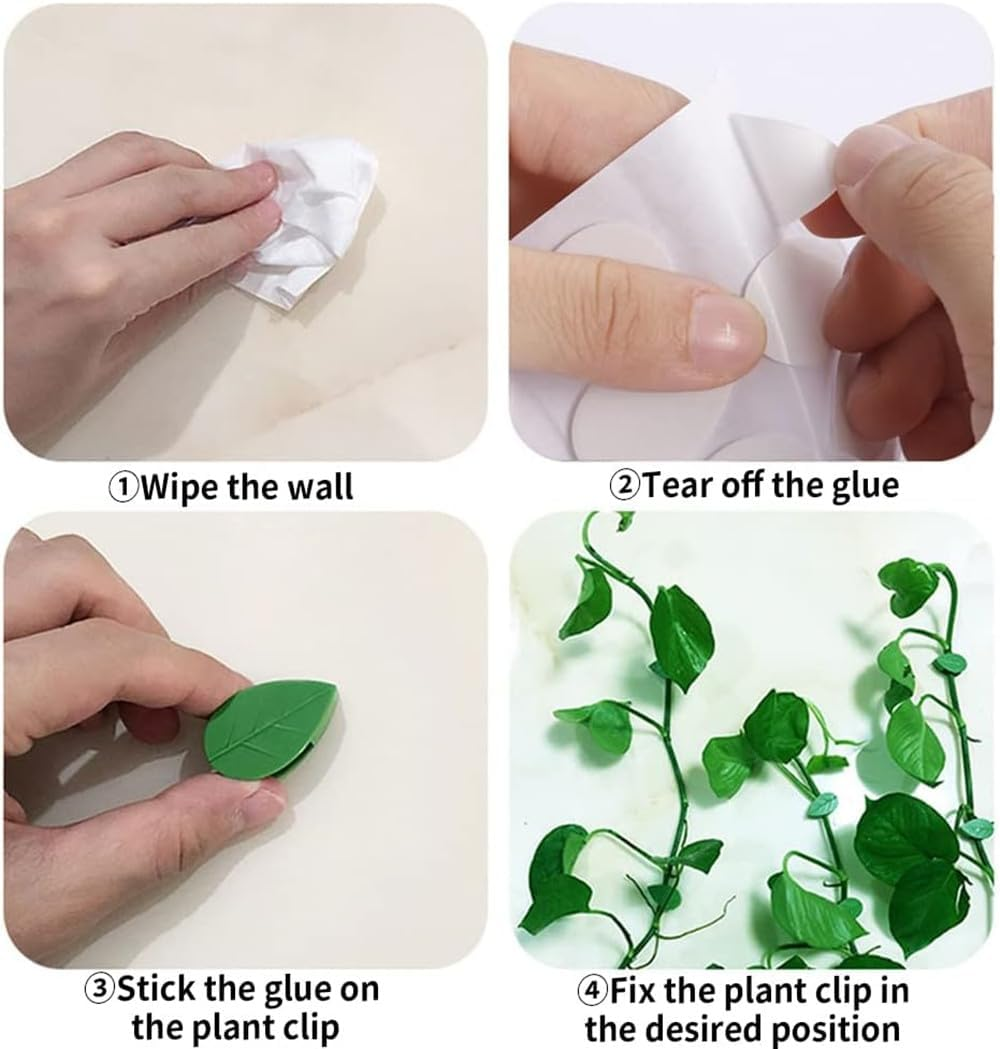 60 Pcs Invisible Plant Climbing Wall Fixture Clips,Self-Adhesive Hanging Plant Clips,Self-Adhesive Hook Plant Vine Traction for Indoor Outdoor Green Leaf Simulation for Garden Wall Clip Decoration image number 2