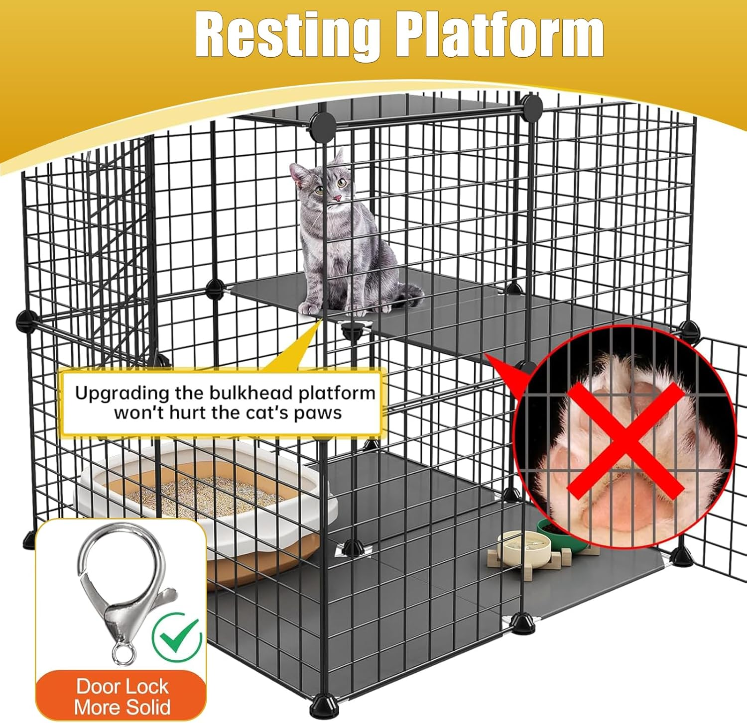 LIODUX DIY Cat Enclosure, Large Cat Cage, Indoor Cats Playpen Detachable Metal Wire Kennels, Pet Crate Large Exercise Place Ideal for 1-2 Cats, Small Animals (70 X 70 X 70CM) image number 2