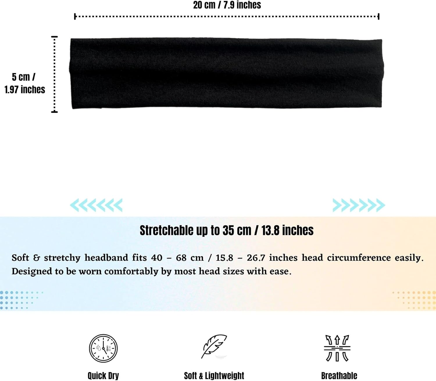 WESTEND CHOICE 5Cm Wide Headbands 2 Pack Plain Stretchy Kylie Head Band Bandeau Unisex Headbands for Women & Men Soft Hair Band Gym Exercise Yoga Headband (Black)