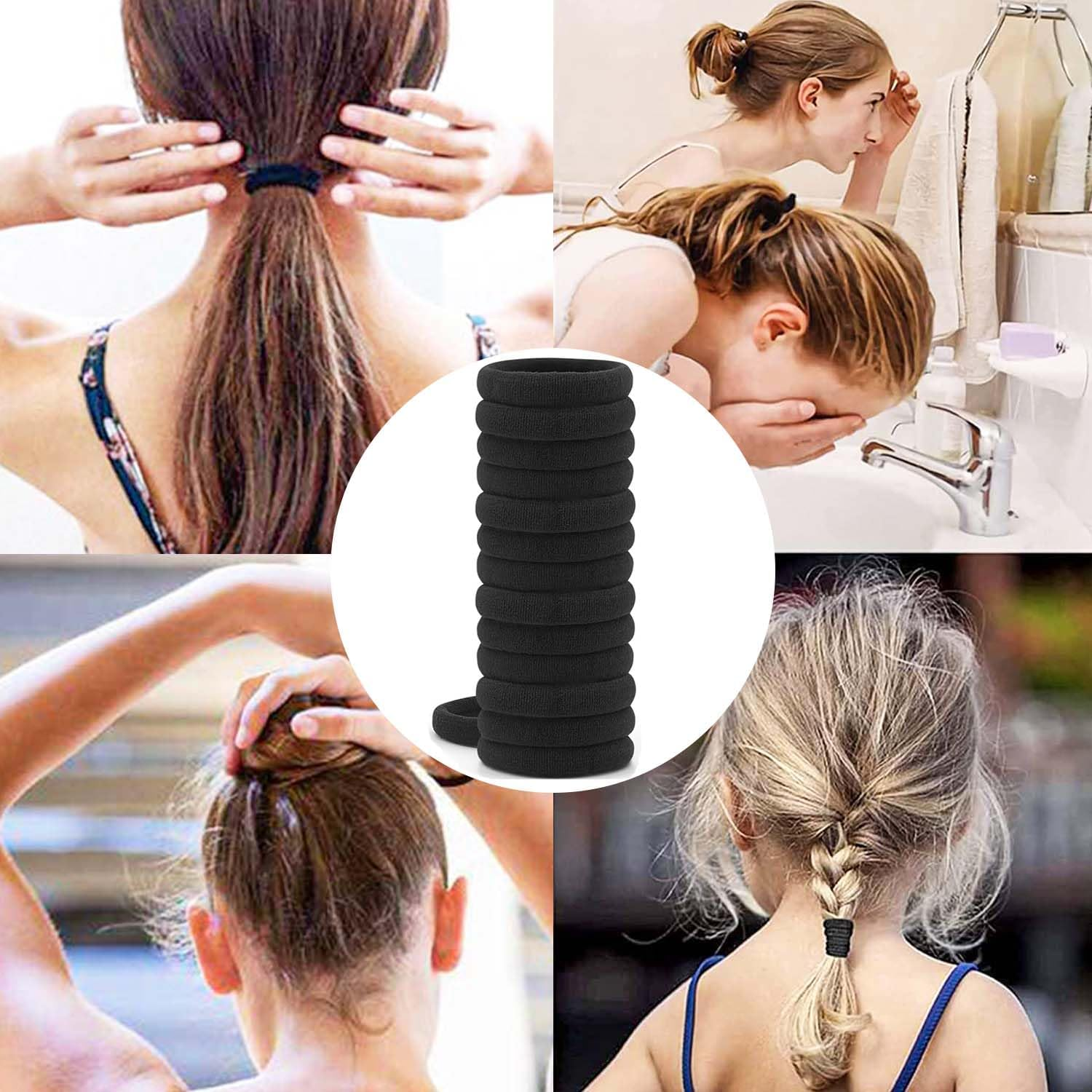 Scrunchies Hair Bands Bracelets Ponytail Holder Hair Accessories Extra Elastic & Strong Hold for Women, Men, Children (Black) image number 1