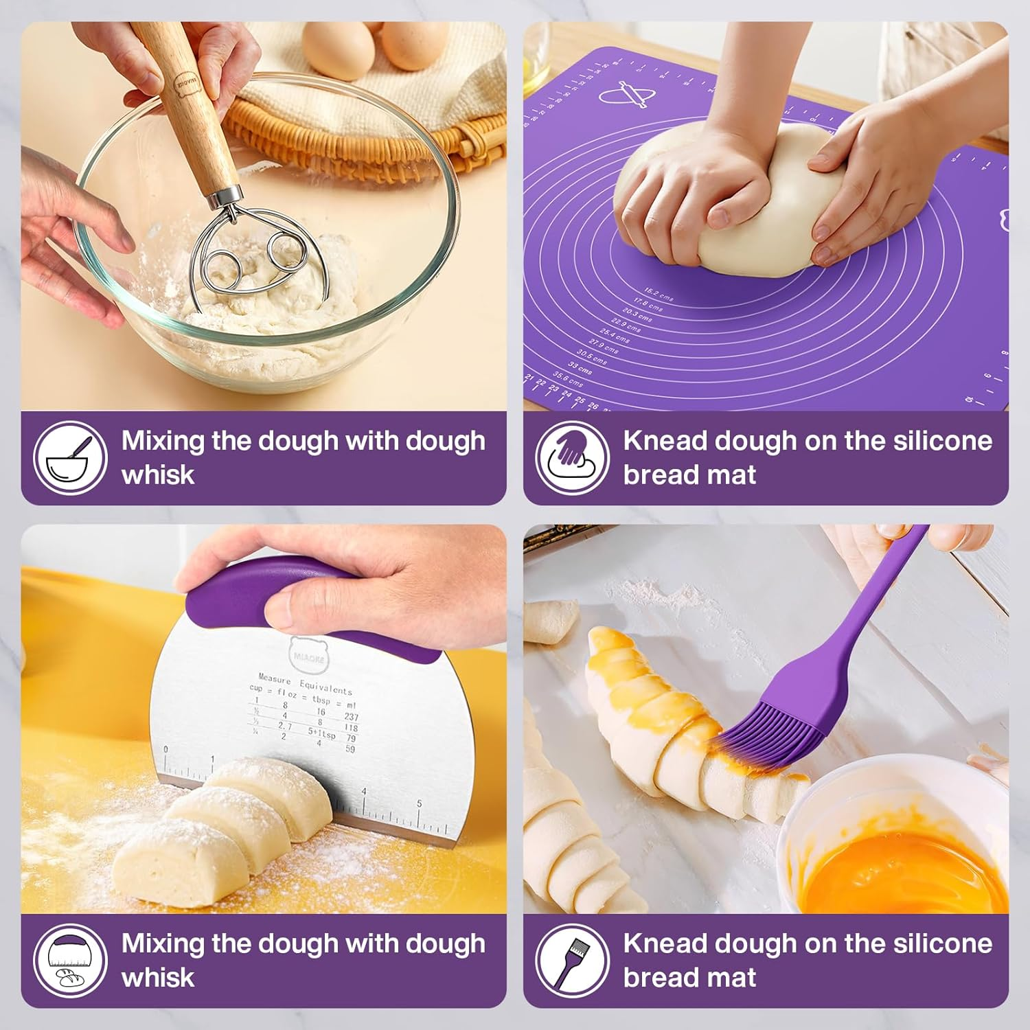 MIAOKE Sourdough Bread Baking Accessories Proofing Basket Kit - Dough Whisk, Bread Lame, Proofing Baskets 10 Inch round and 9 Oval, Dough Scraper, Cooking Brush, Basket Liner Complete Sourdough image number 5