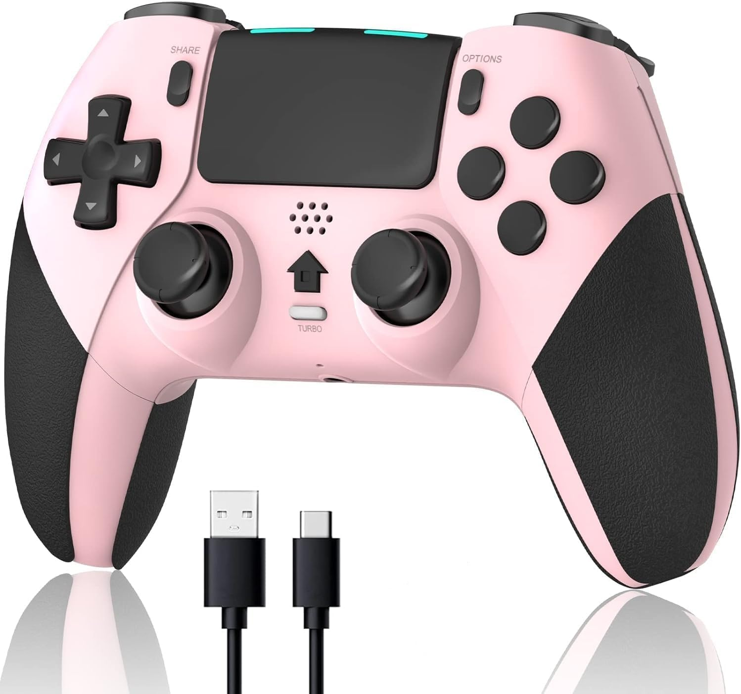 Wireless Pro Controller for PS4 Controller, Game Controller Compatible with Playstation 4/ Slim/ Pro/ PC, Built-In 800Mah Rechargeable Battery/ Responsive Joystick and Buttons/ Audio/ Turbo (White & Black) (Pink+Black) image number 5