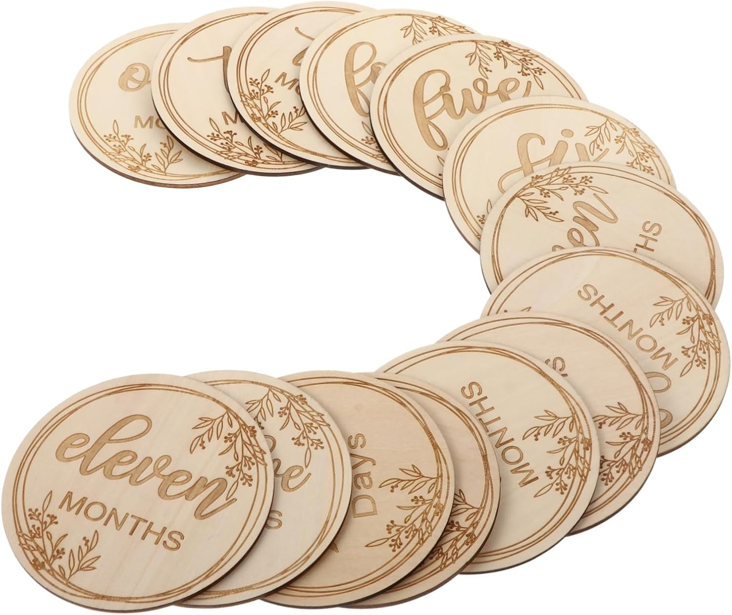 HANABASS 1Set Wooden Monthly Milestone Cards Cards for Newborn Photography Memory Keepsakes for First Year Commemorations image number 4