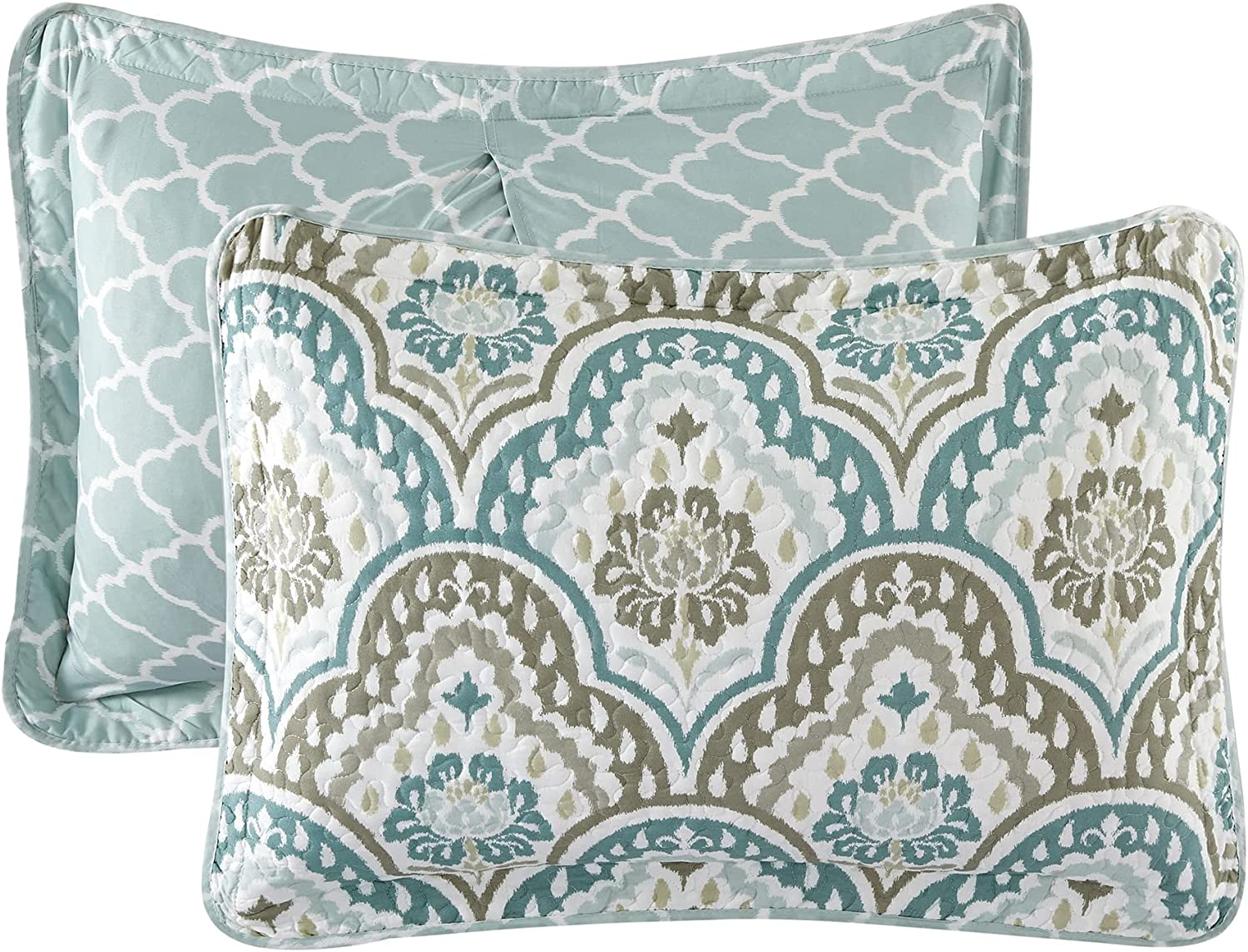 Home Soft Things Tivoli Ikat King Size 102" X 90" 5 Piece Teal Aqua Printed Prewashed Quilted Coverlet Bedspread Bed Cover Set for All Season, Lightweight Quilt Blanket with Matching Shams Pillows image number 4