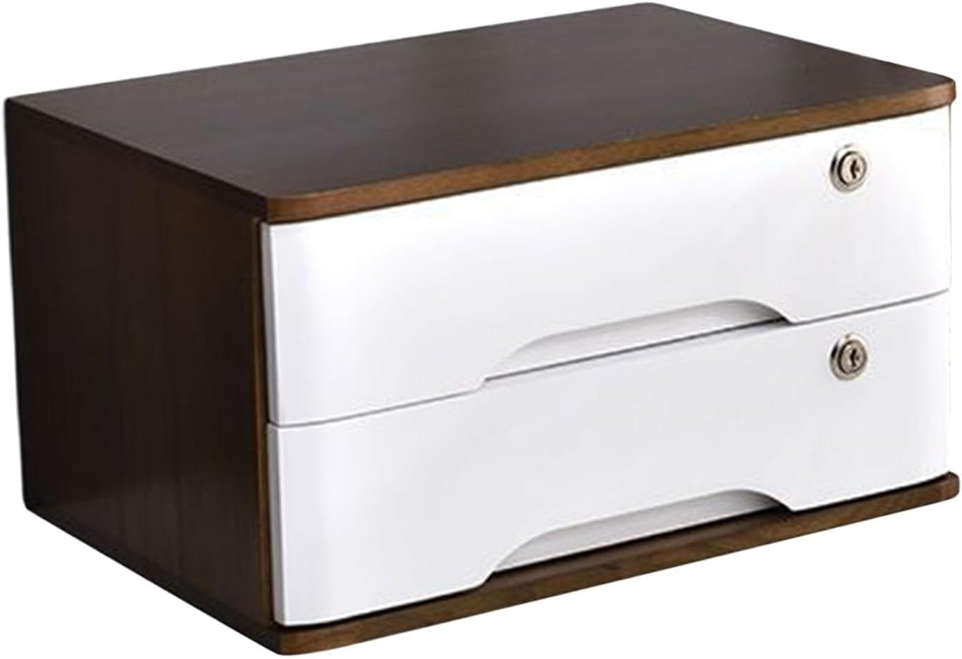 Weilaikeqi Wood Desktop Storage Box with Lock Wooden Tabletop Cabinet Storage Drawer for Counter, Wooden White