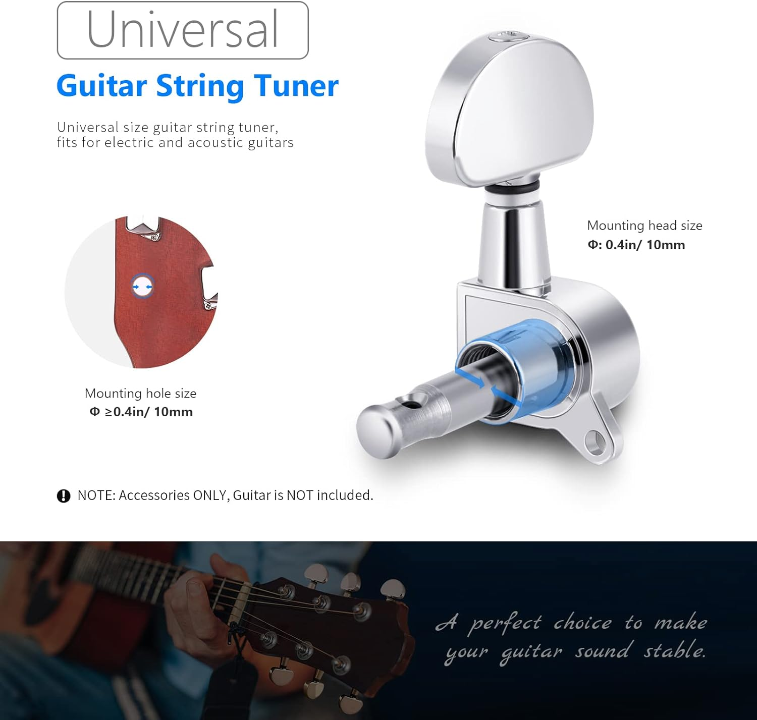 Neewer 6 Pieces Guitar Machine Heads Knobs Guitar String Tuning Pegs Machine Head Tuners for Electric or Acoustic Guitar (3 for Left + 3 for Right) image number 6