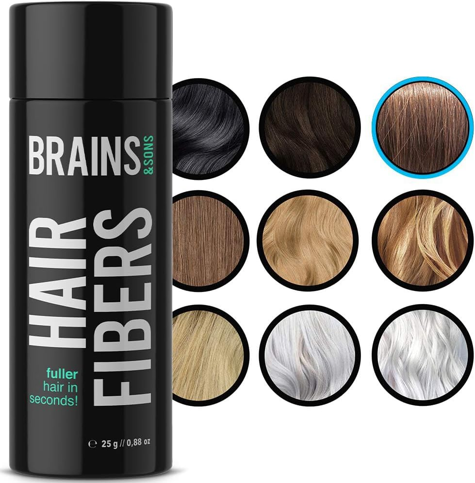 Brains & Sons Hair Fiber - Premium Hair Thickener &ndash; Immediately Conceals Receding Hairlines, Hair Loss, Balding Areas and Thinning Hair &ndash; Undetectable Keratin Fibers - Hair Powder | 25G (DARK BROWN)