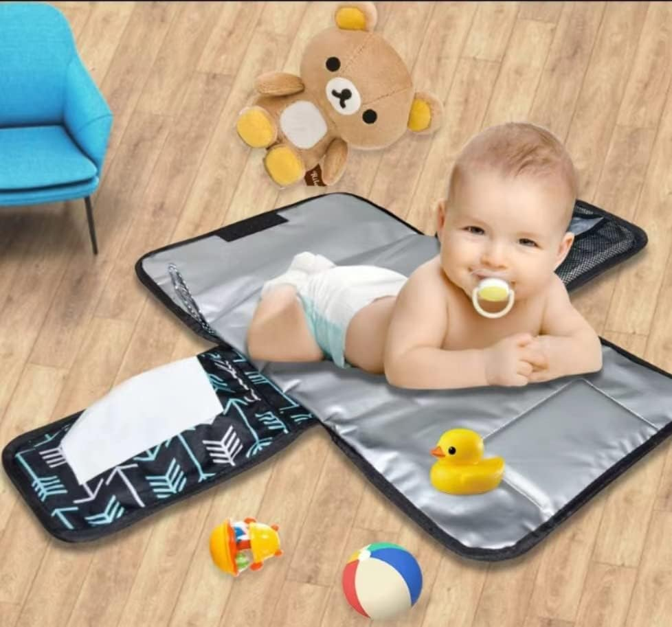 Tignapoo Portable Baby Changing Pad Waterproof Travel Baby Diaper Changing Pad Foldable Changing Mat for Baby Built-In Pillow with Pockets image number 2