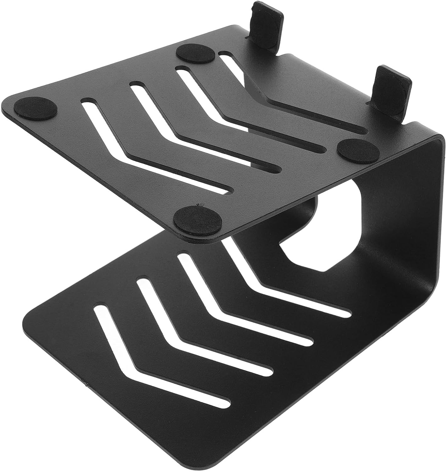 Uonlytech Metal Desktop Speaker Stand Riser Audio Amplifier Monitor Desk Stand Heightening Rack for Computer Gaming with Speaker Storage, Black, Small Size for Home Office Use image number 3