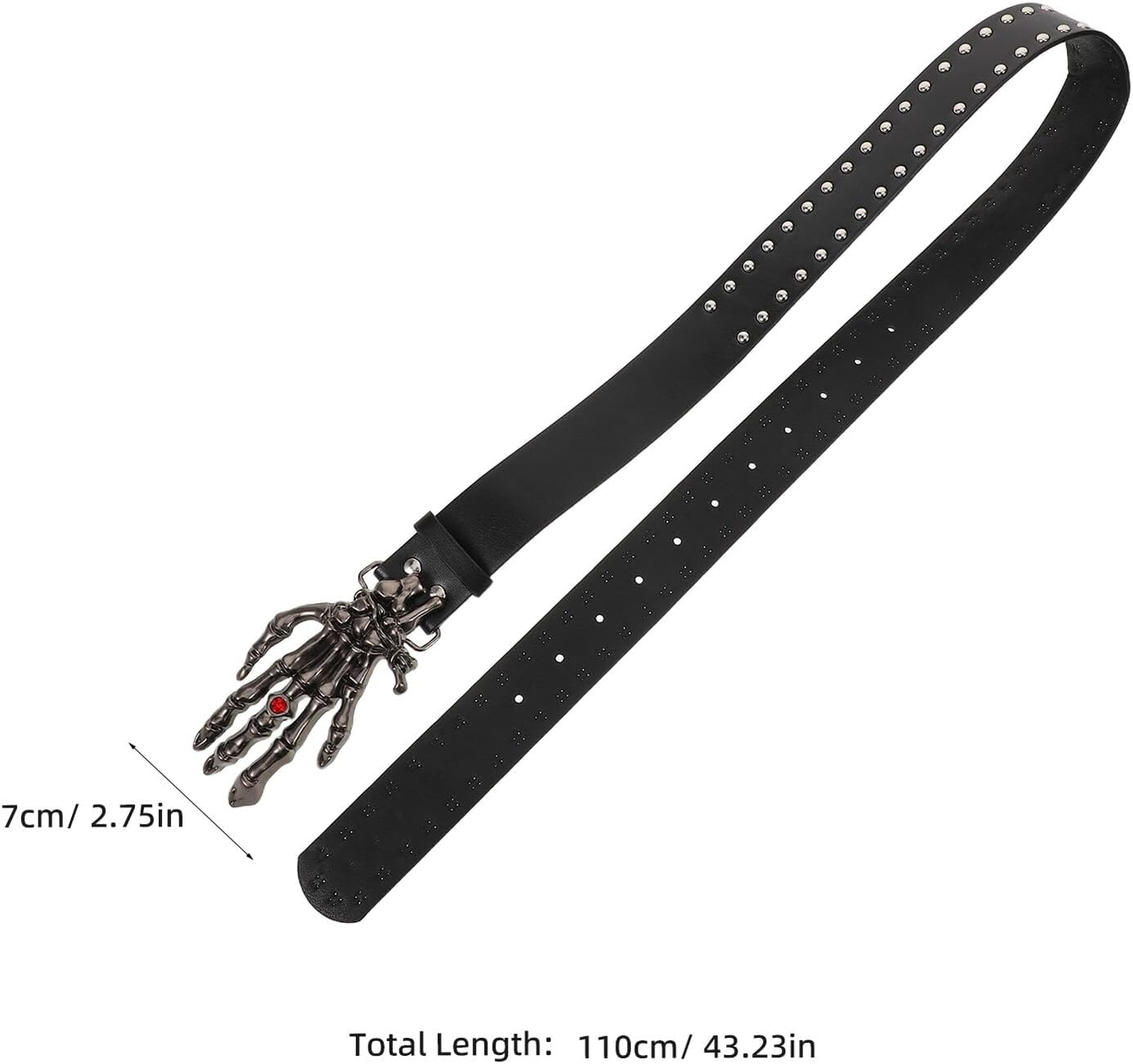 GLSTOY Black Studded PU Leather Belt with Skull Buckle Unisex Punk Rock Rivet Waistband for Women Men Adjustable Faux Leather Skeleton Waist Belt for Costume and Nightlife image number 4