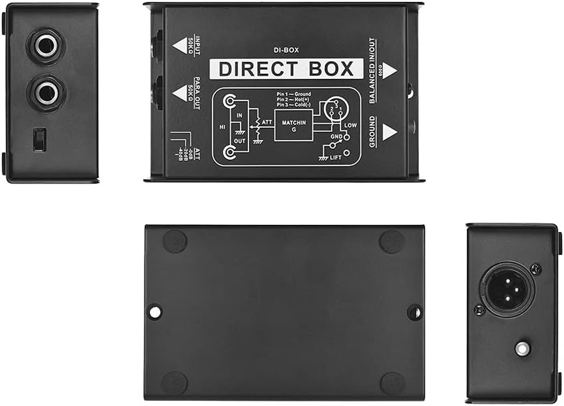 Mingzhe Professional Single Channel Passive Di-Box Direct Injection Audio Box Balanced & Unbalance Signal Converter with XLR TRS Interfaces for Electric Guitar Bass Live Performance image number 2