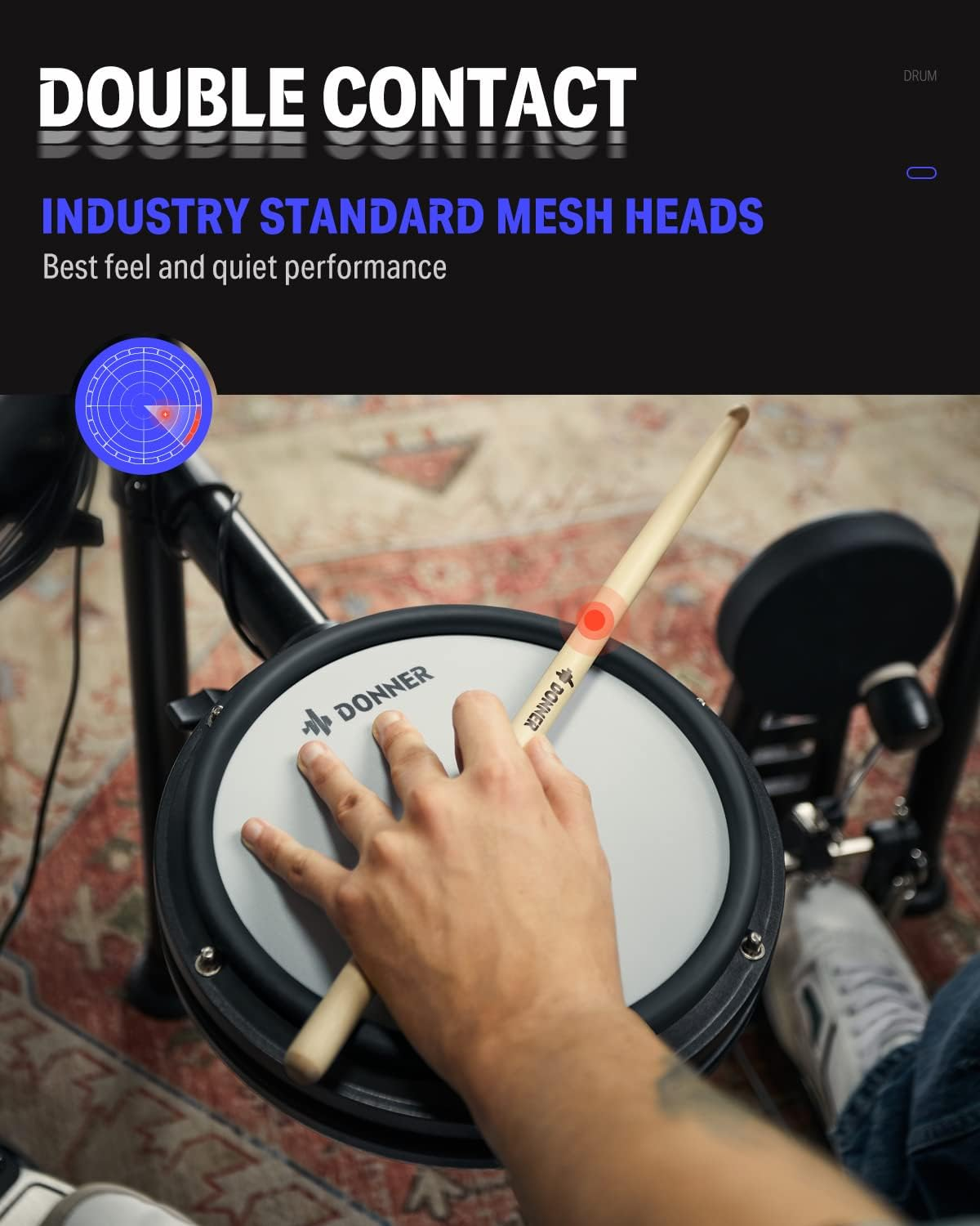 Donner DED-200 Electric Drum Sets, Electric Drum Kits with Quiet Mesh Drum Pads, 2 Cymbals W/Choke, 31 Kits and 450+ Sounds, Throne, Headphones, Sticks, USB MIDI, Melodics Lessons (5 Pads, 3 Cymbals)