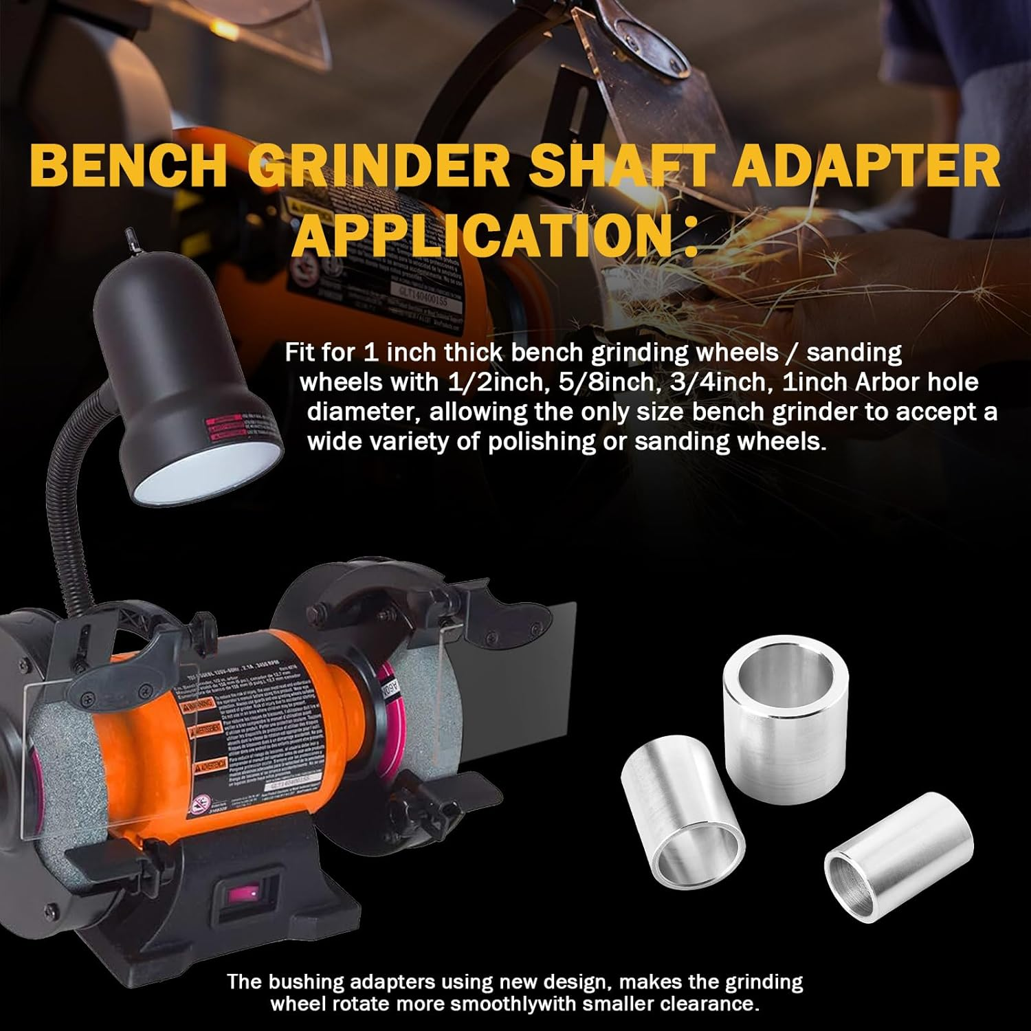 Reducing Bushing Arbor Adapters Fit for Bench Grinding Wheel or Sanding Wheel Arbor Hole 1" Thick from 1-1/4" to 1", 3/4", 5/8", 1/2" Arbor Aluminum image number 1