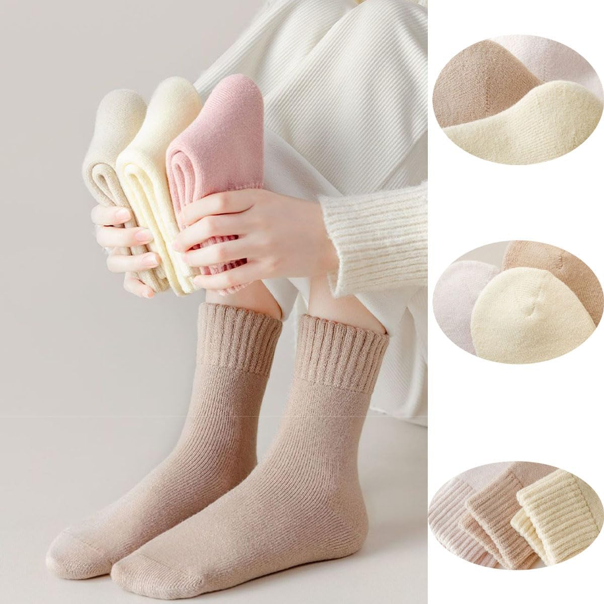 OLBUPS 3 Pairs of Wool Socks, Women'S Winter Fleece Socks, Thickened Warm Tube Autumn and Winter Super Thick Stockings