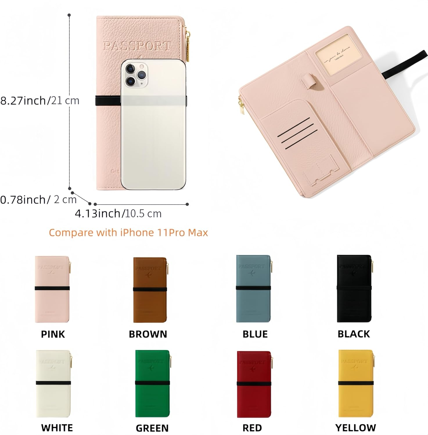 Rfid-Blocking Leather Travel Wallet & Passport Holder with Zipper Pocket, Card Slots, and Phone Compartment &ndash; Waterproof Travel Organizer for Women & Men. TG-1 (Black) - Brown image number 6