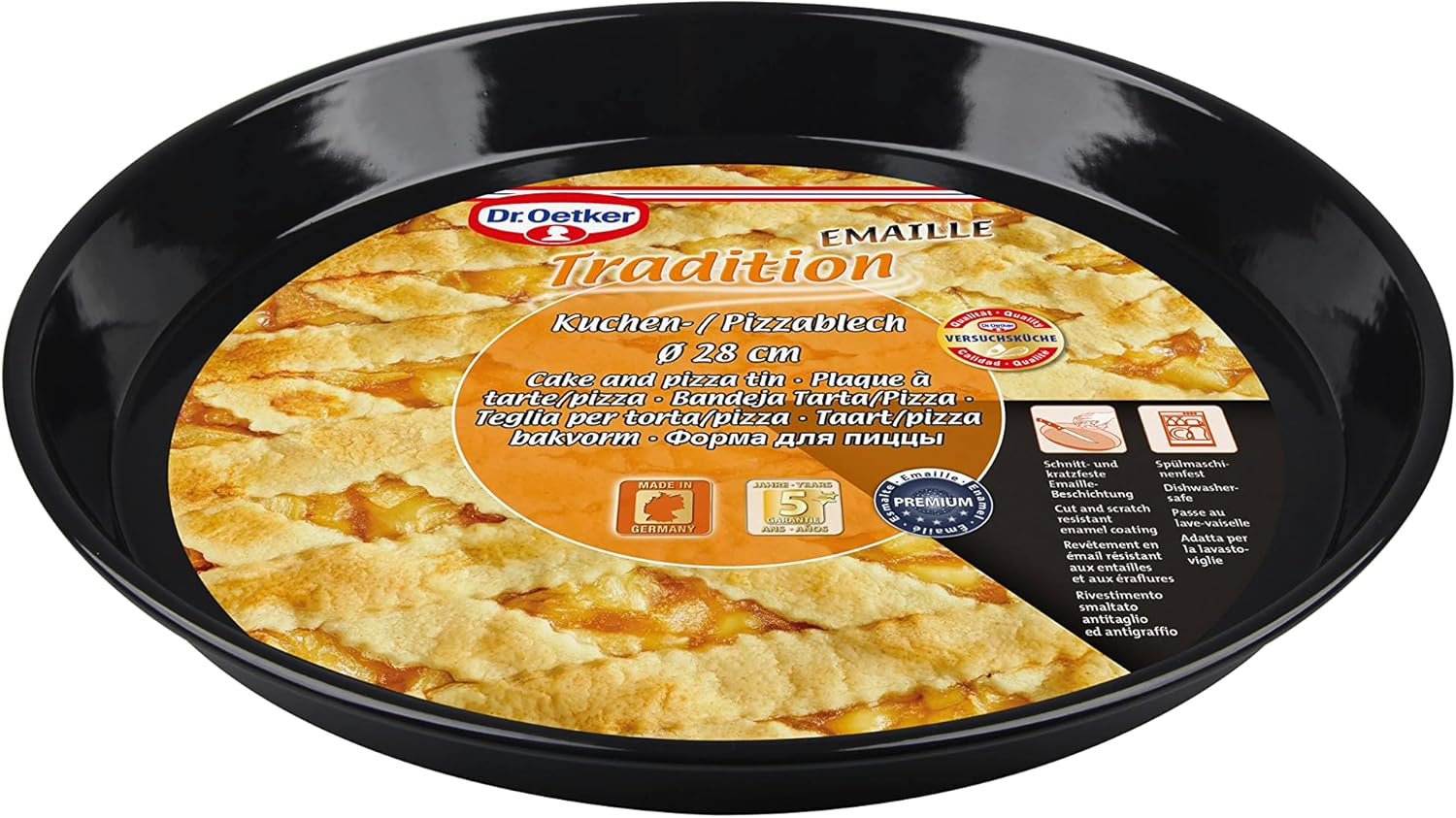 Dr. Oetker Tradition Enamel Cake/Pizza Tray - Premium Baking Tray 28 X 28 X 3 Cm, Heat Resistant, Durable & Versatile - Top Diameter 28 Cm image number 3