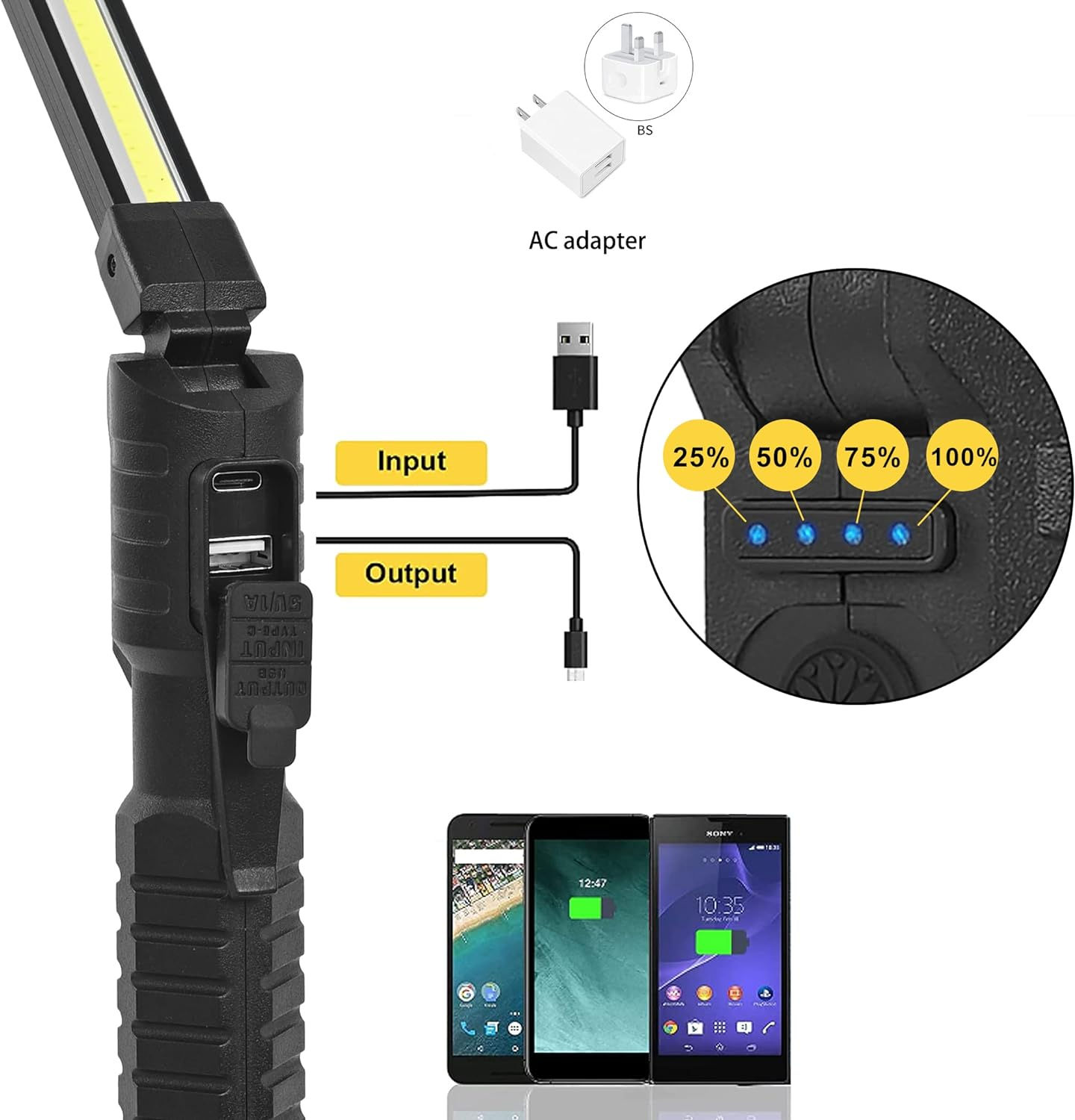 LED Rechargeable Torches Inspection Lamp,Vagocom Super Bright Flashlight Portable Battery Powered Work Light Tool with Magnetic Base 3 Color Light for Mechanic,Emergency,Christmas,Men Gift(2 Pack) image number 5