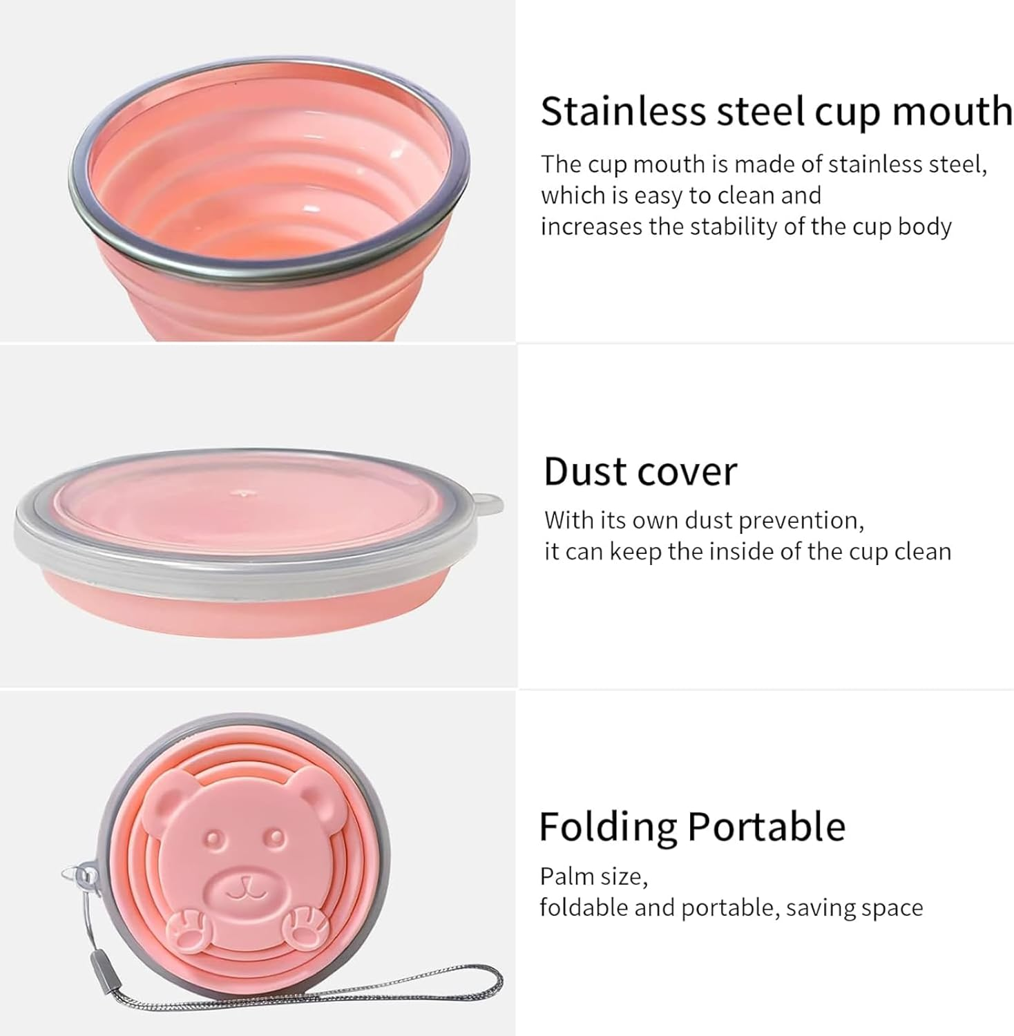 Rhoyee 2 Pack Collapsible Silicone Travel Cups with Lids &ndash; Ultra-Portable, Foldable & Reusable Cups for Camping, Hiking, Travel &ndash; Compact, Leakproof, Bpa-Free Expandable Mugs (Blue & Pink, 270Ml) image number 1