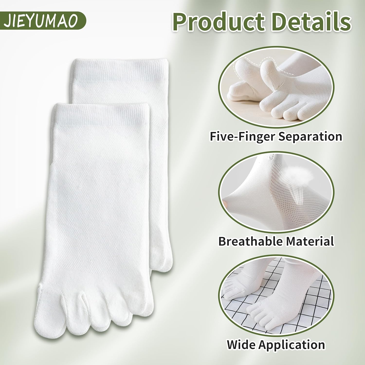 JIEYUMAO Five Finger Socks, 4 Pairs Toe Socks for Men Women, 4 Colors Lightweight Athletic Running Socks, Breathable Five Finger Crew Socks Compression Toe Socks for Yoga Running Hiking image number 5