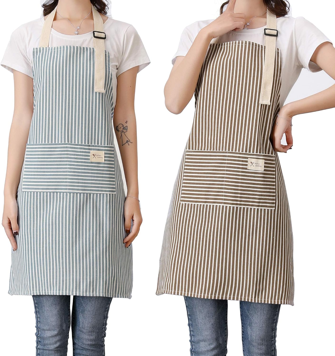 Lofekea Apron, 2 Pack Kitchen Cooking Aprons, Adjustable Bib Chef Apron with 2 Pockets for Men Women