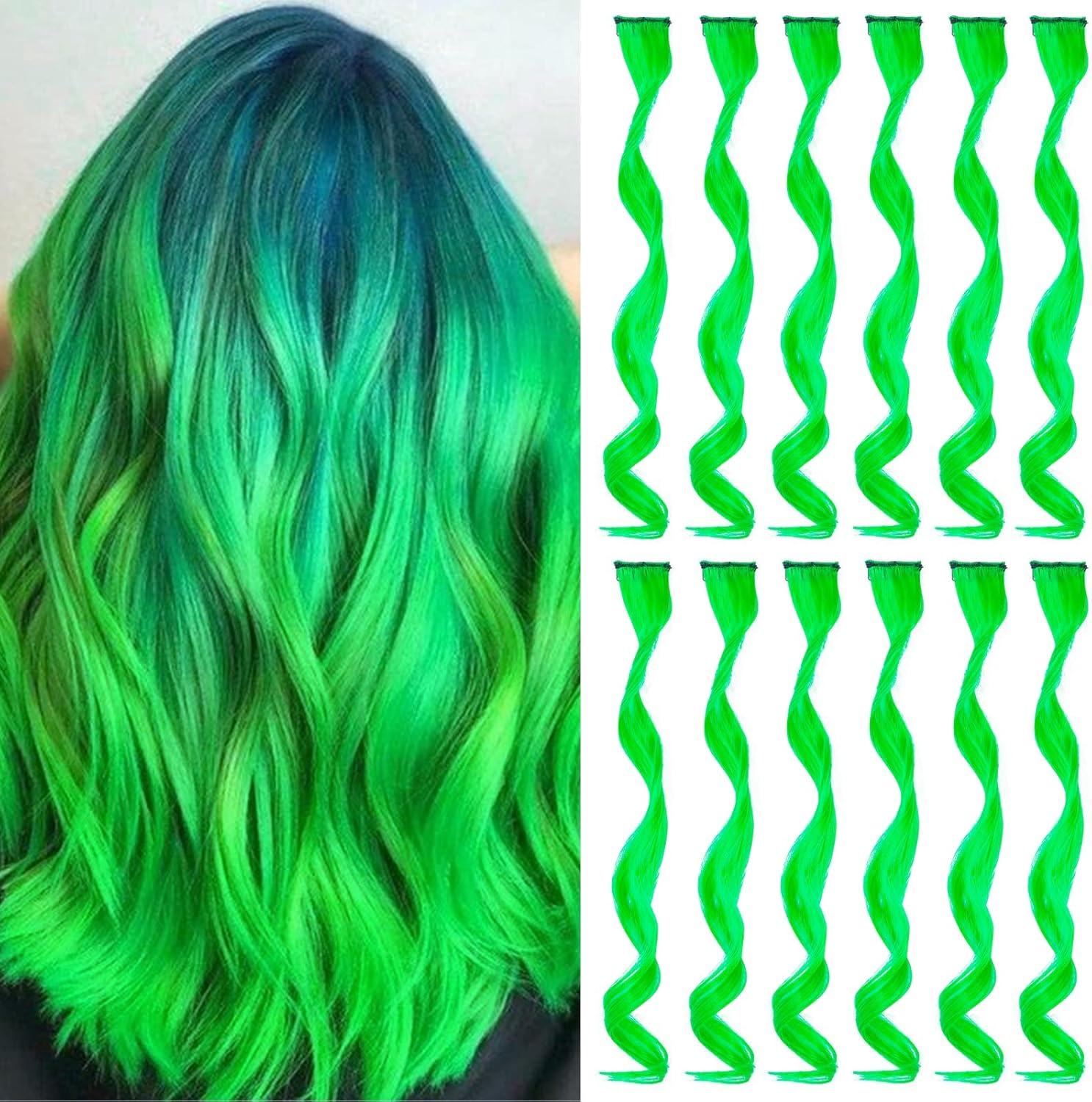 Blonde Coloured Hair Extensions Clip in for Girls 17 Inch Colourful Curly Wavy Hair Extensions for Party Highlight Hair Accessories Hairpieces for Children Women (12 Pieces Blonde)