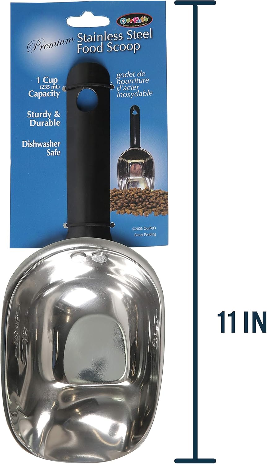 Ourpets Durapet Stainless Steel Food Scoop, 1 Cup,Silver